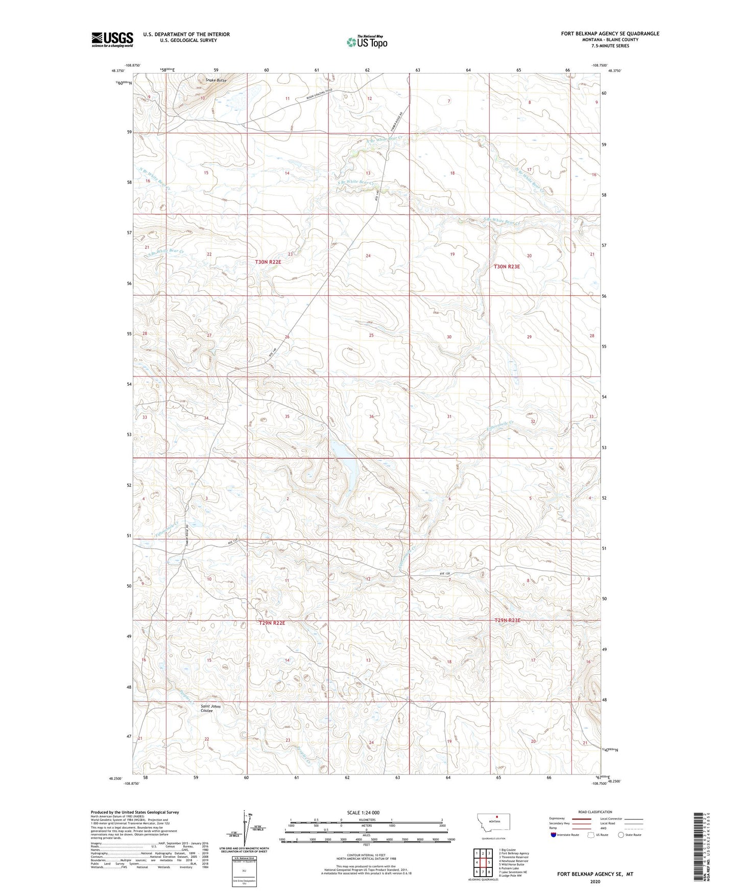 Fort Belknap Agency SE Montana US Topo Map Image