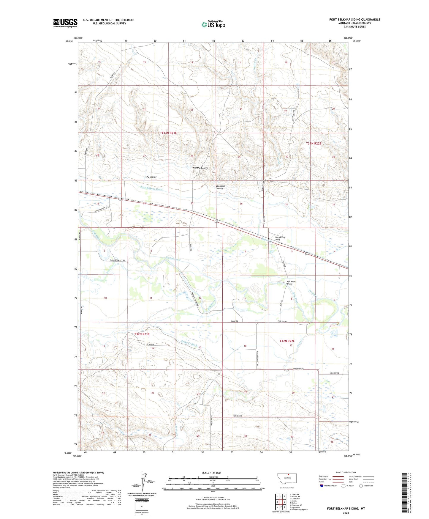 Fort Belknap Siding Montana US Topo Map Image