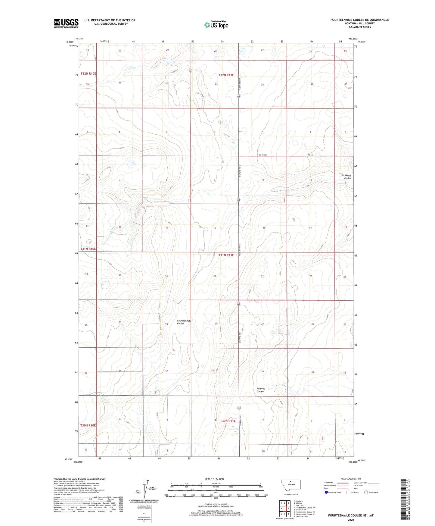 Fourteenmile Coulee NE Montana US Topo Map Image