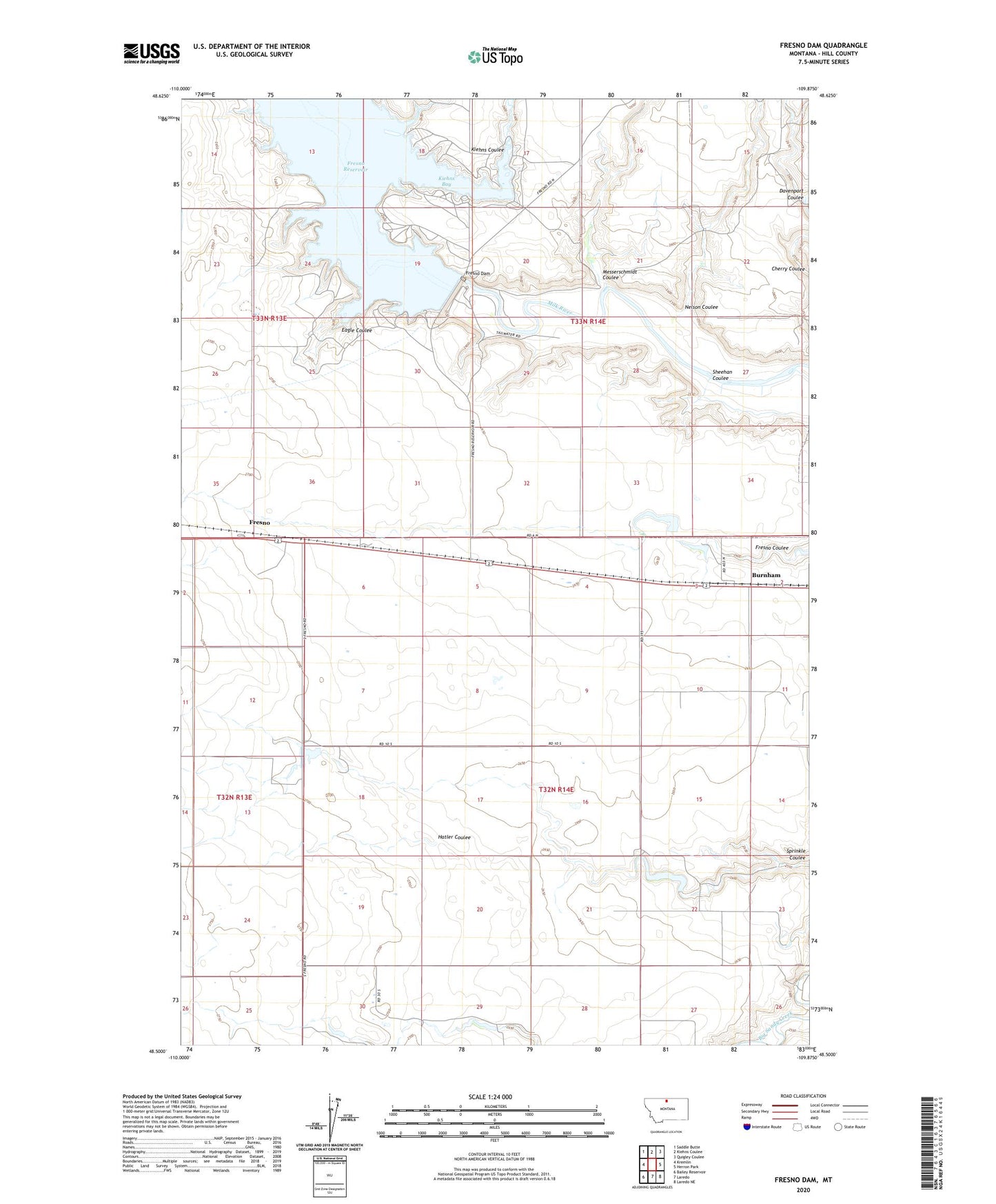 Fresno Dam Montana US Topo Map Image
