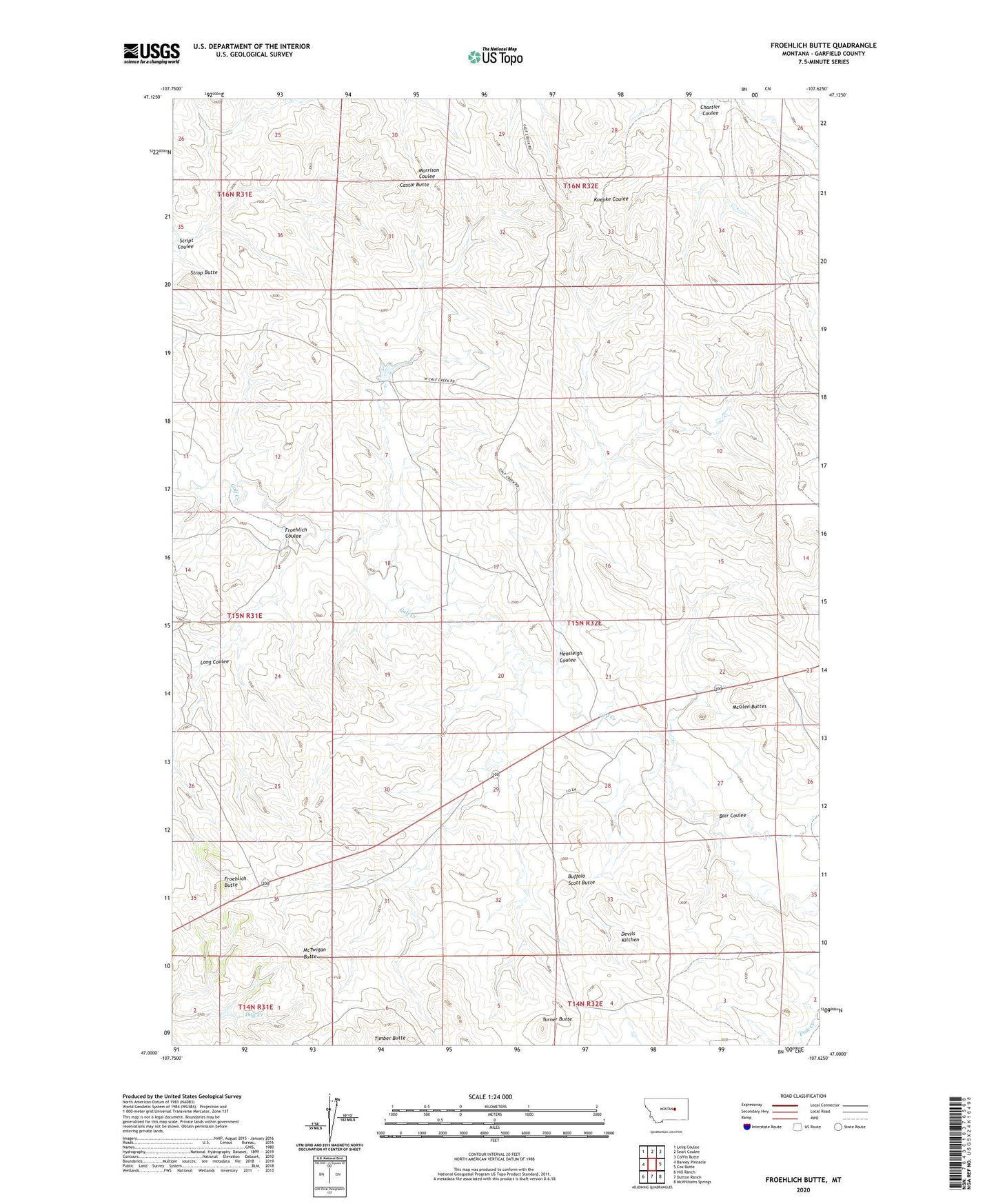 Froehlich Butte Montana US Topo Map Image