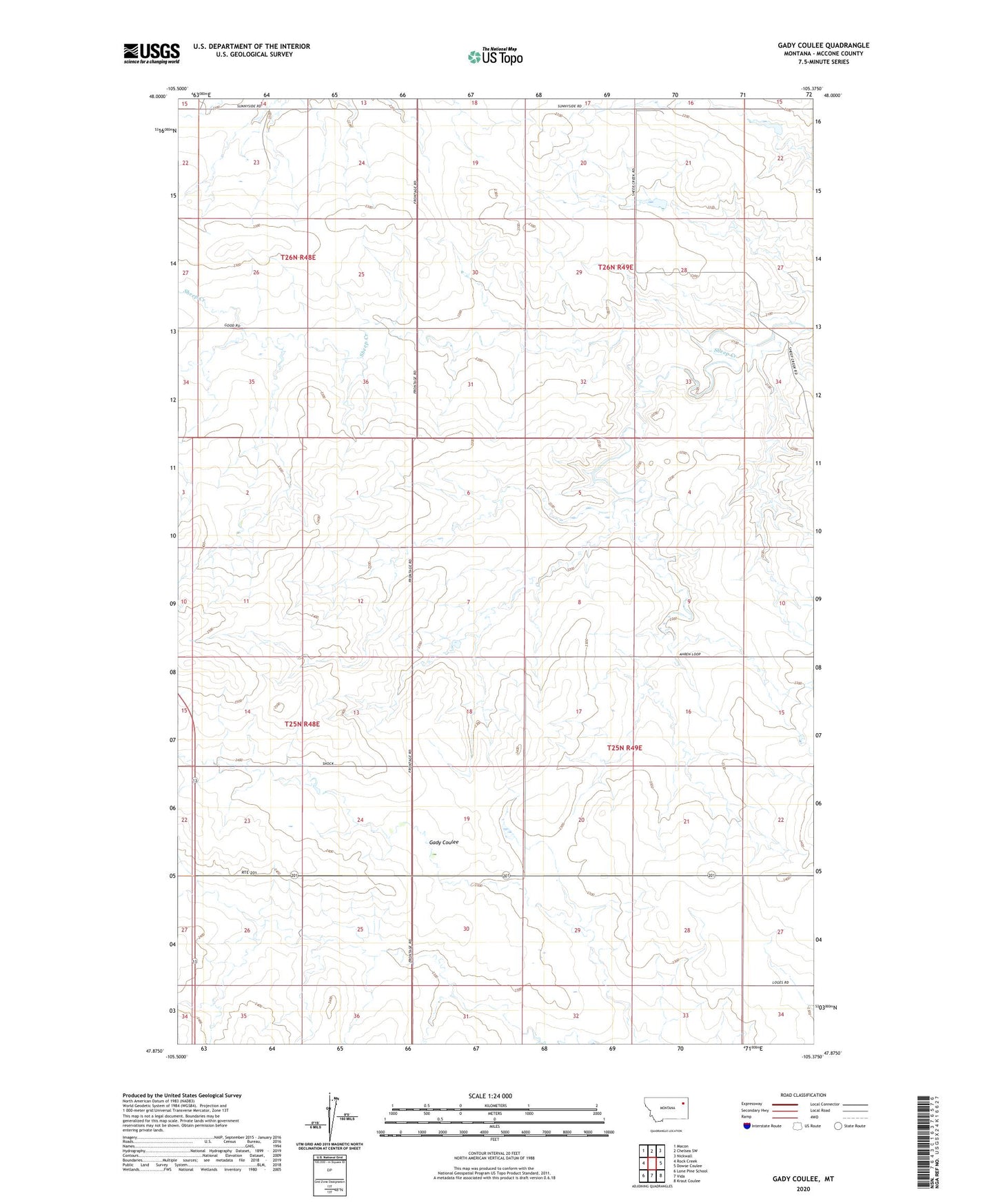 Gady Coulee Montana US Topo Map Image