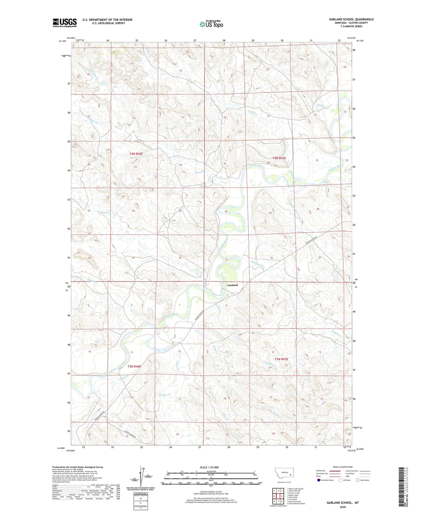 Garland School Montana US Topo Map Image