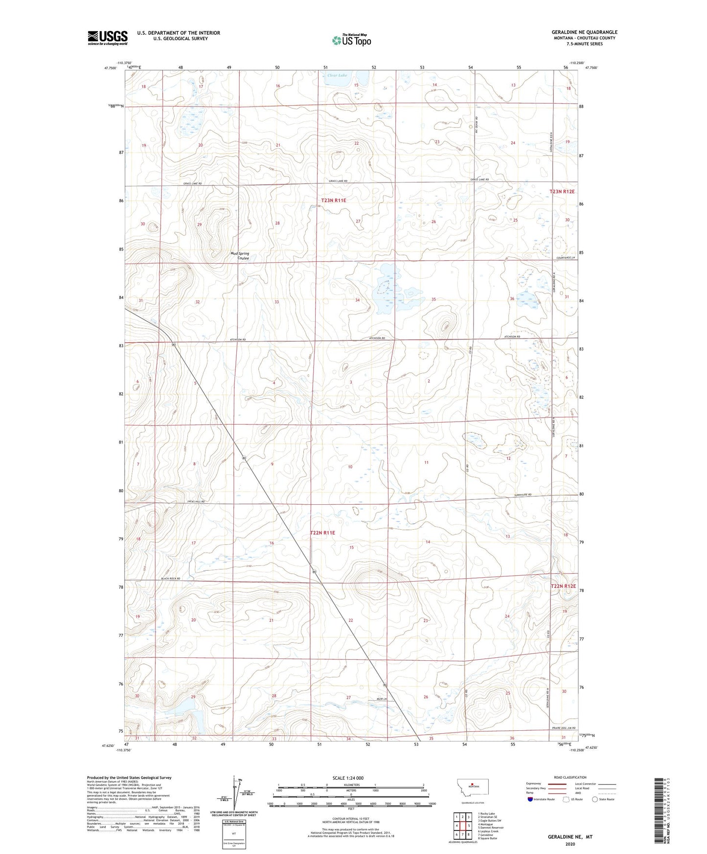 Geraldine NE Montana US Topo Map Image