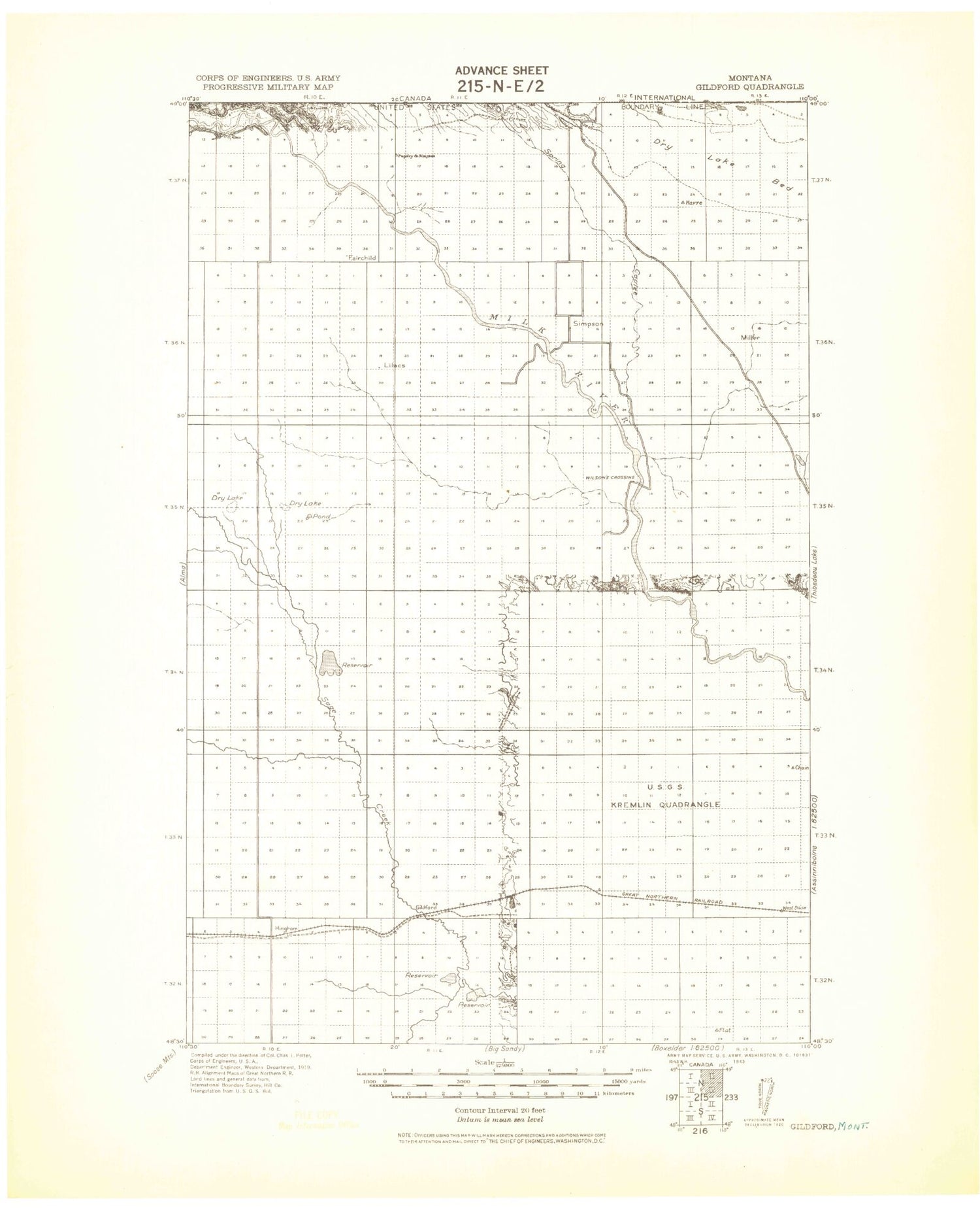 Historic 1943 Gildford Montana 30'x30' Topo Map Image