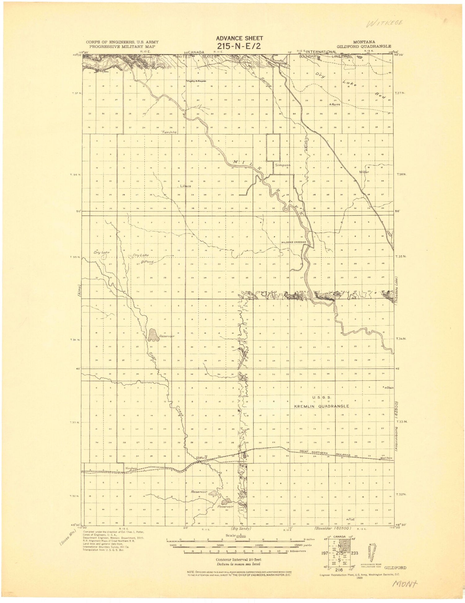 Historic 1920 Gildford Montana 30'x30' Topo Map Image
