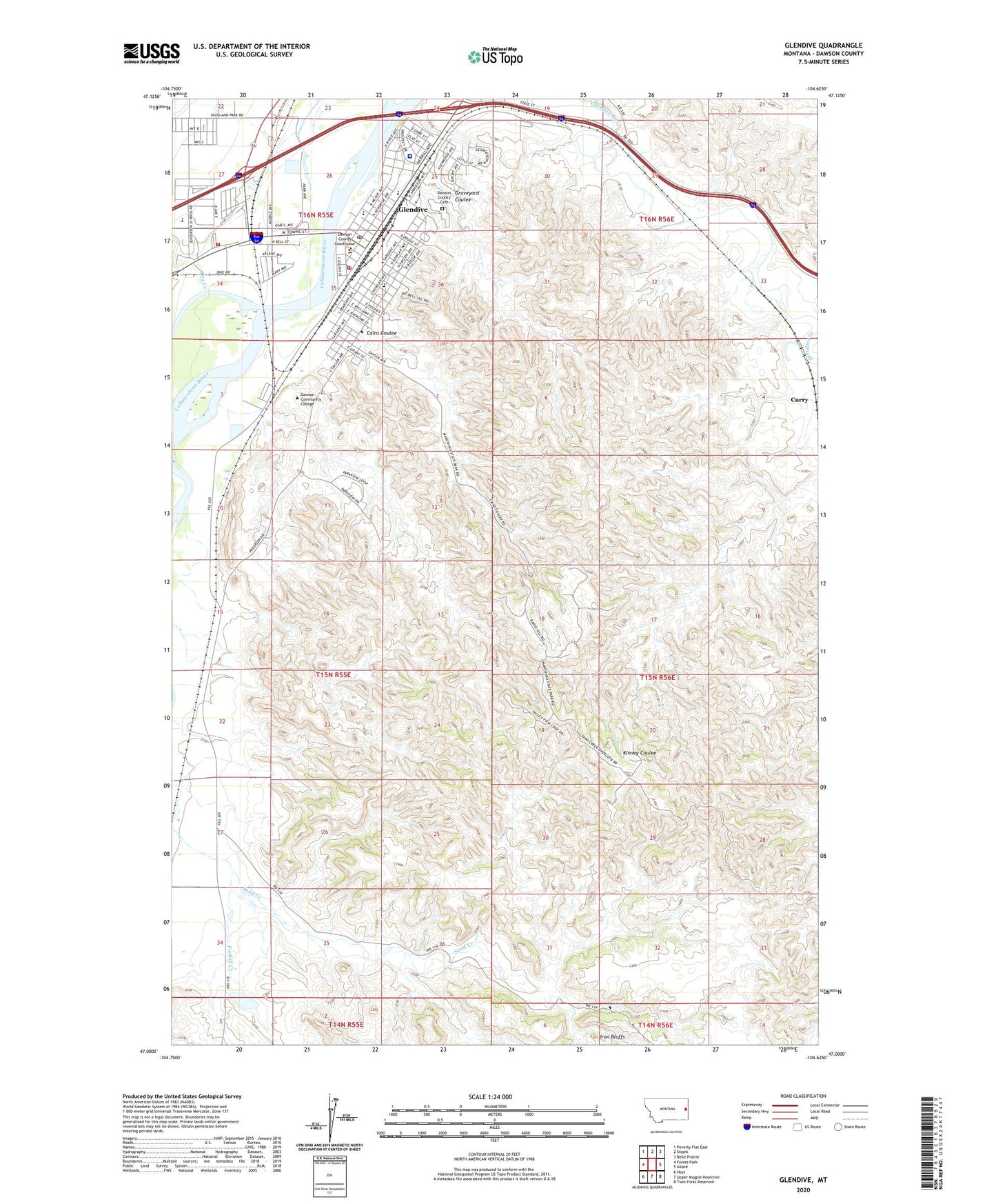 Glendive Montana US Topo Map Image