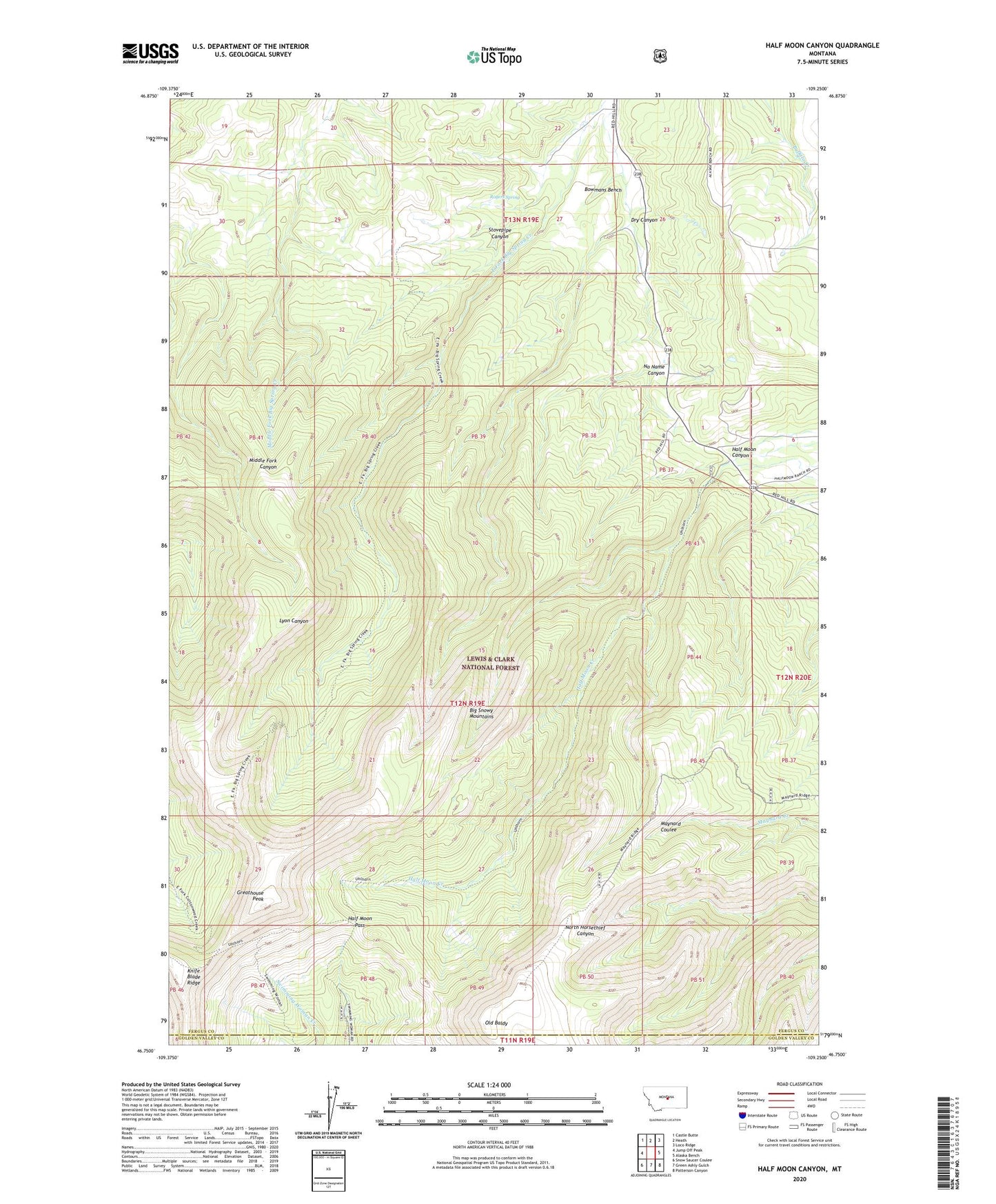 Half Moon Canyon Montana US Topo Map Image