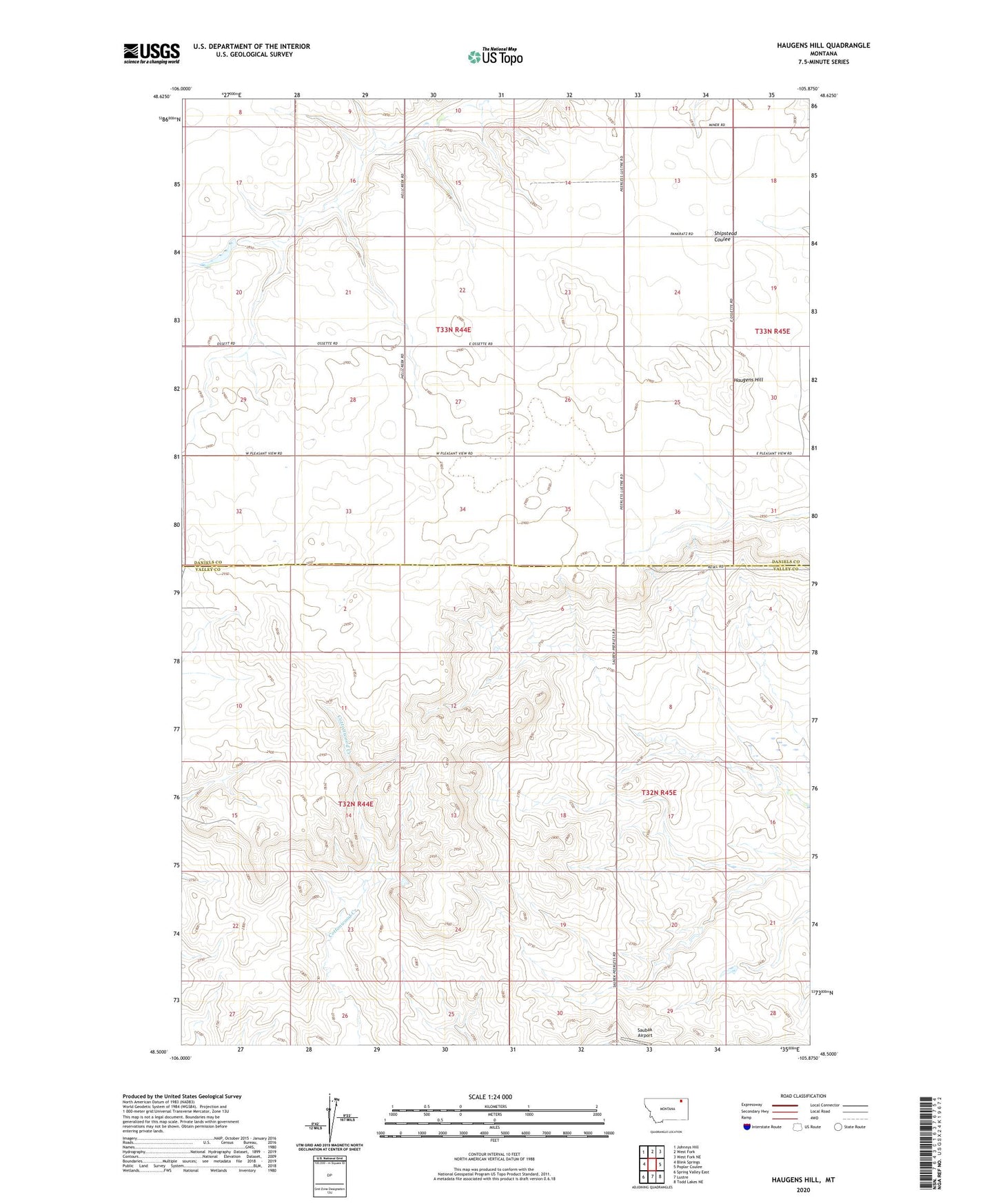 Haugens Hill Montana US Topo Map Image