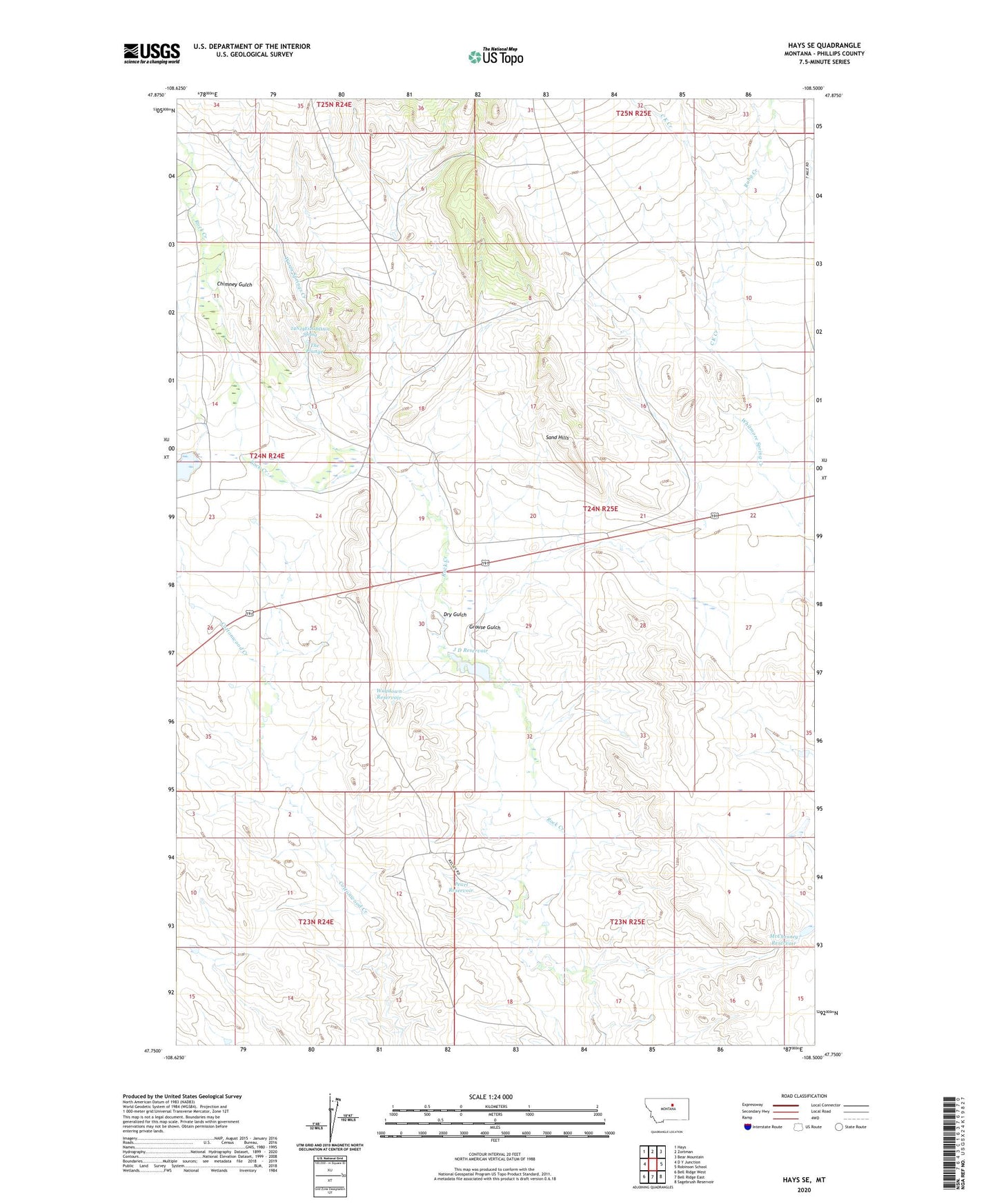 Hays SE Montana US Topo Map Image