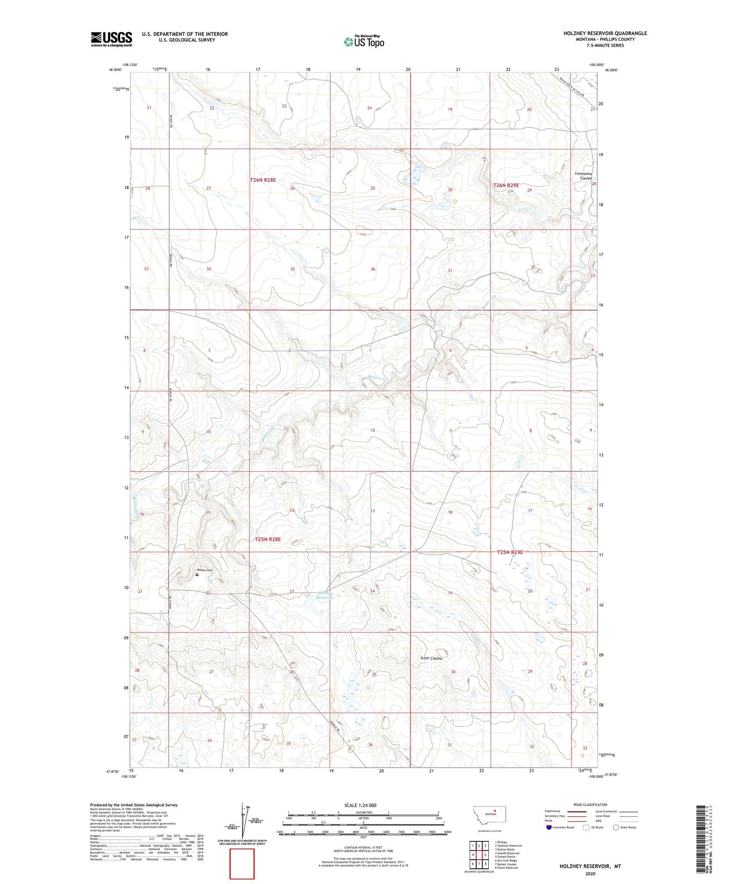 Holzhey Reservoir Montana US Topo Map Image