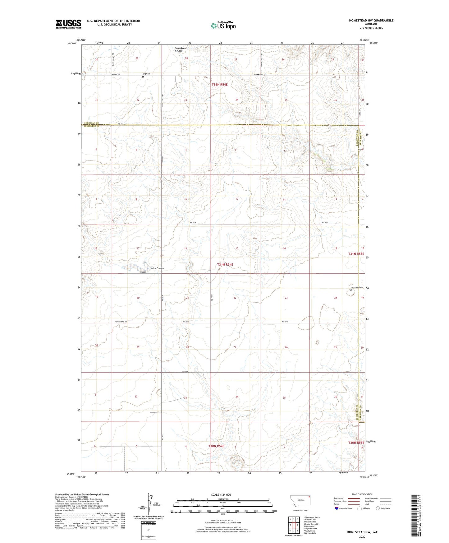Homestead NW Montana US Topo Map Image