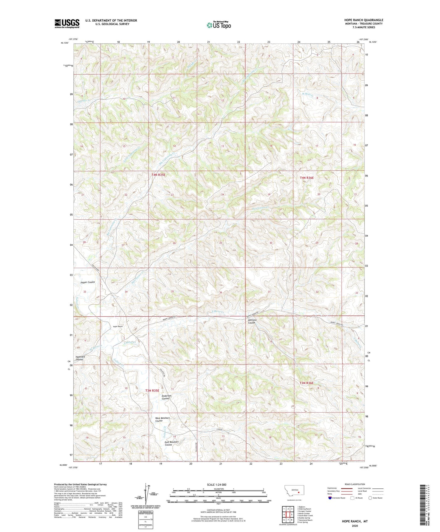 Hope Ranch Montana US Topo Map Image