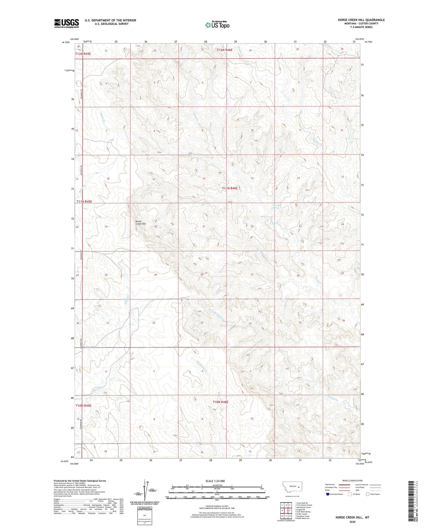 Horse Creek Hill Montana US Topo Map Image