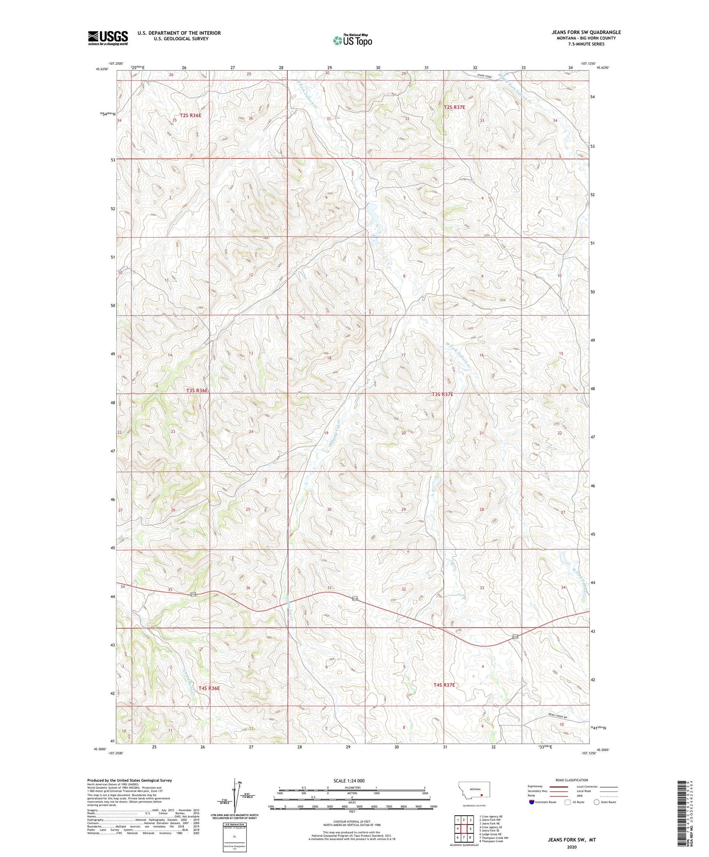 Jeans Fork SW Montana US Topo Map Image