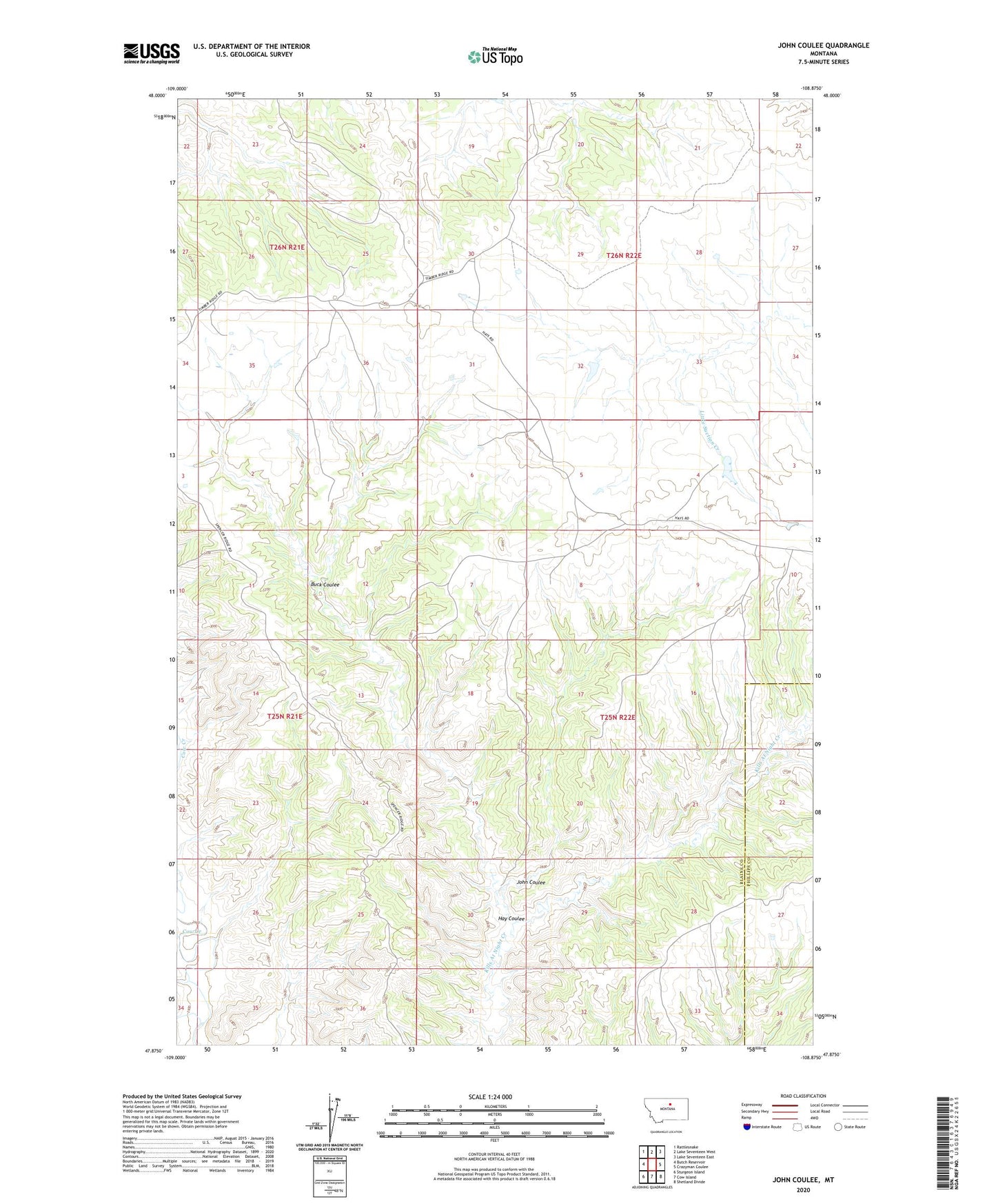 John Coulee Montana US Topo Map Image