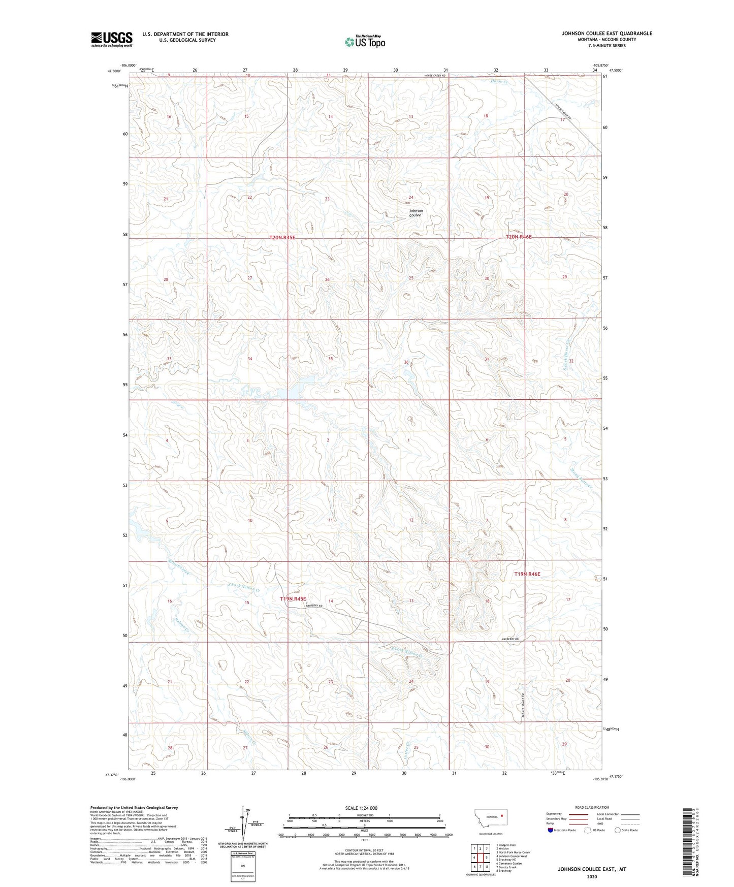 Johnson Coulee East Montana US Topo Map Image