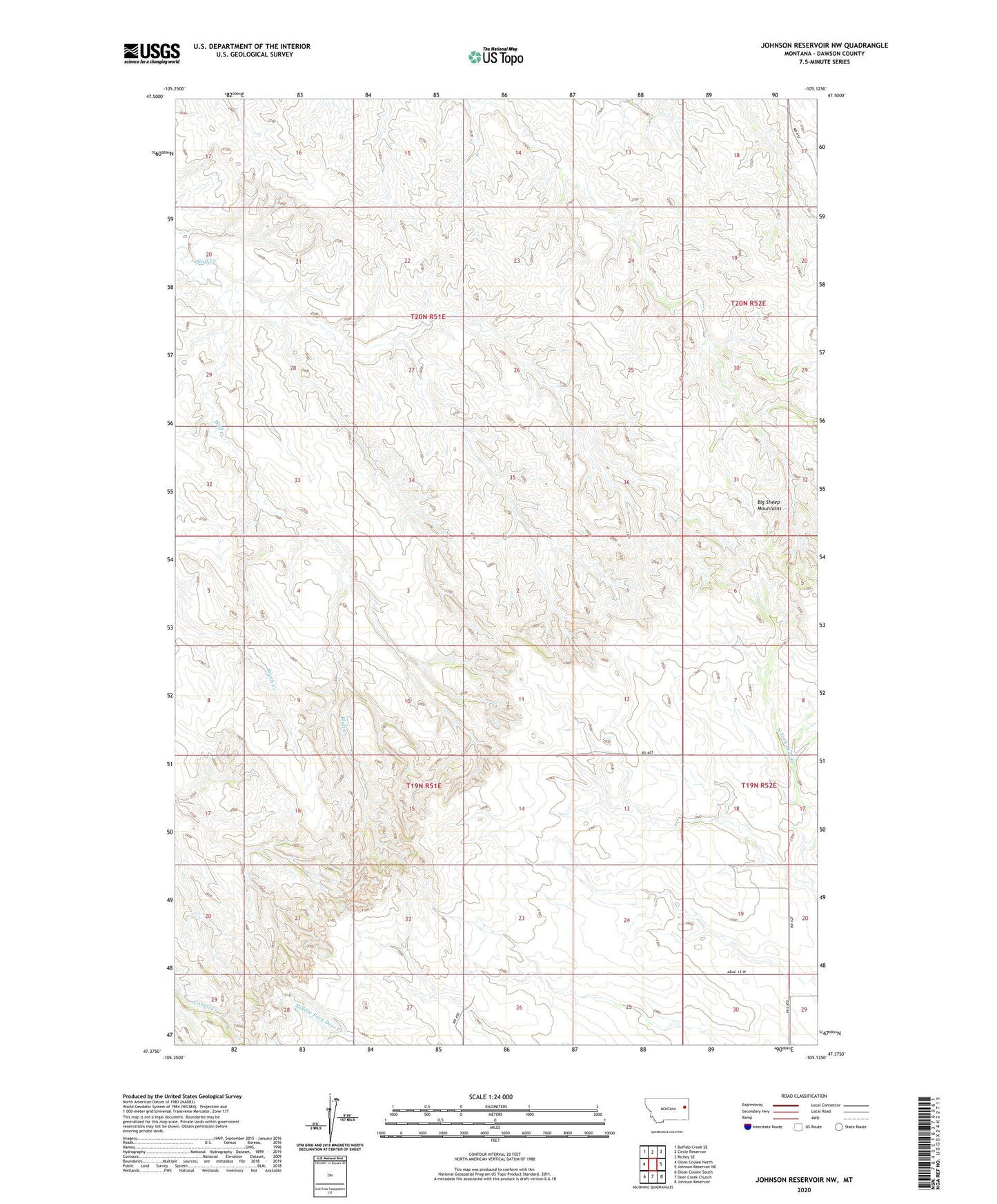 Johnson Reservoir NW Montana US Topo Map Image