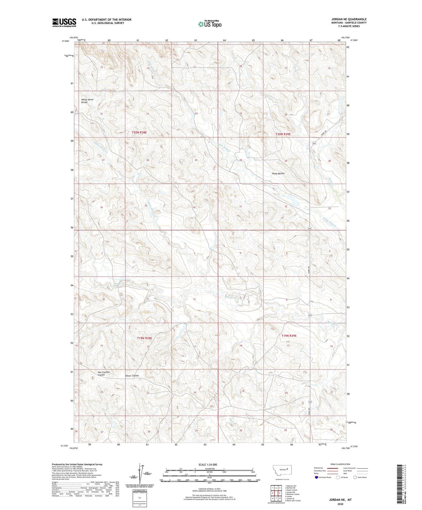 Jordan NE Montana US Topo Map Image