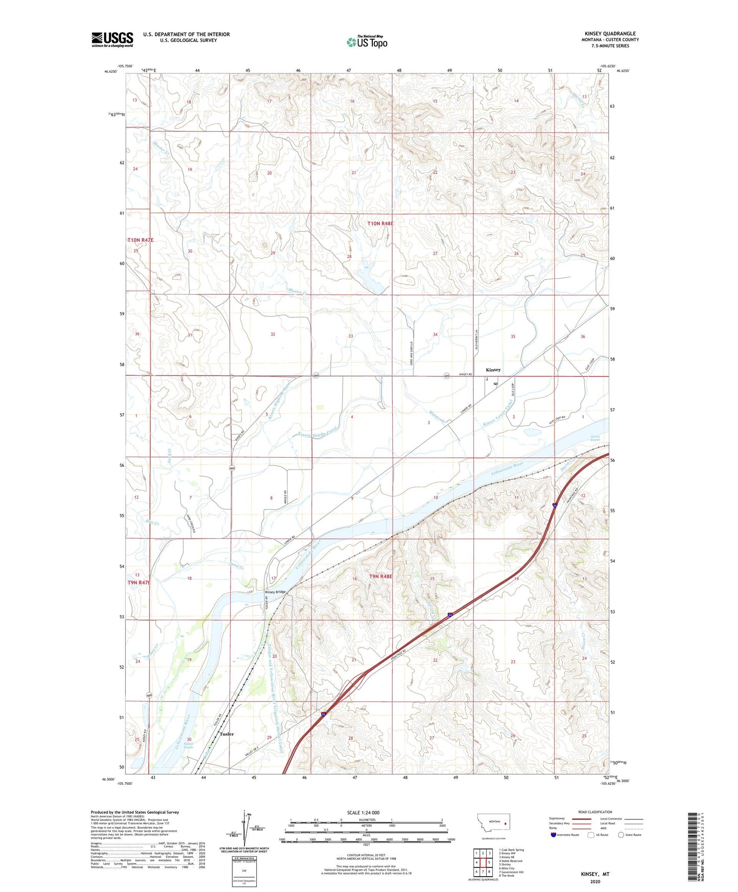 Kinsey Montana US Topo Map Image