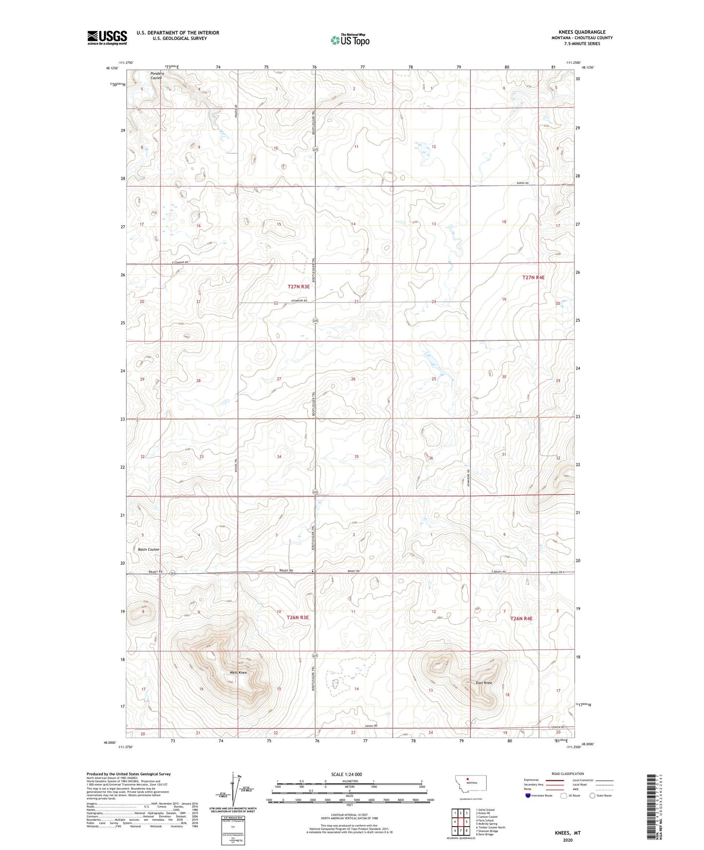 Knees Montana US Topo Map Image