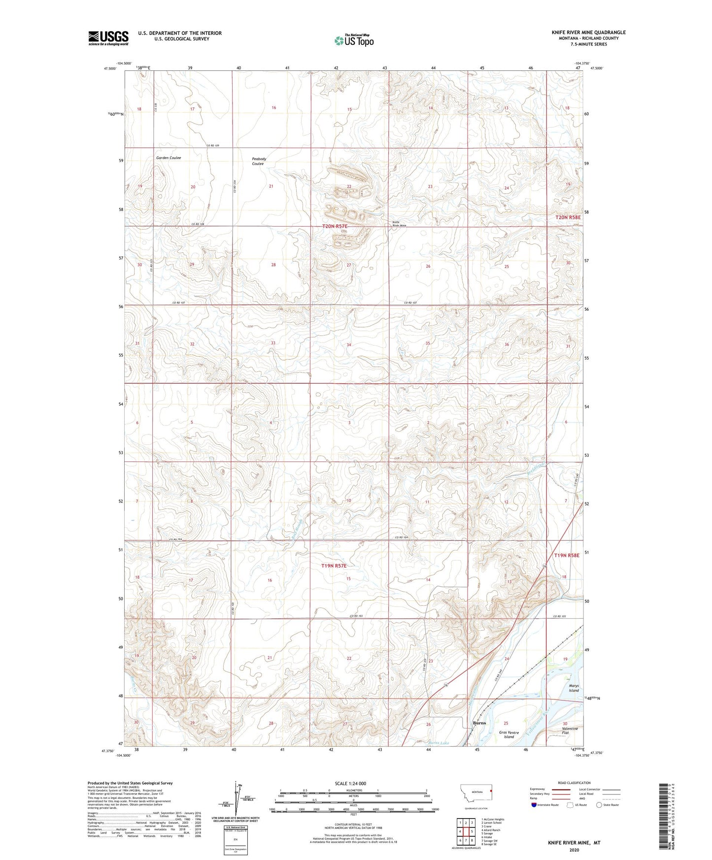Knife River Mine Montana US Topo Map Image