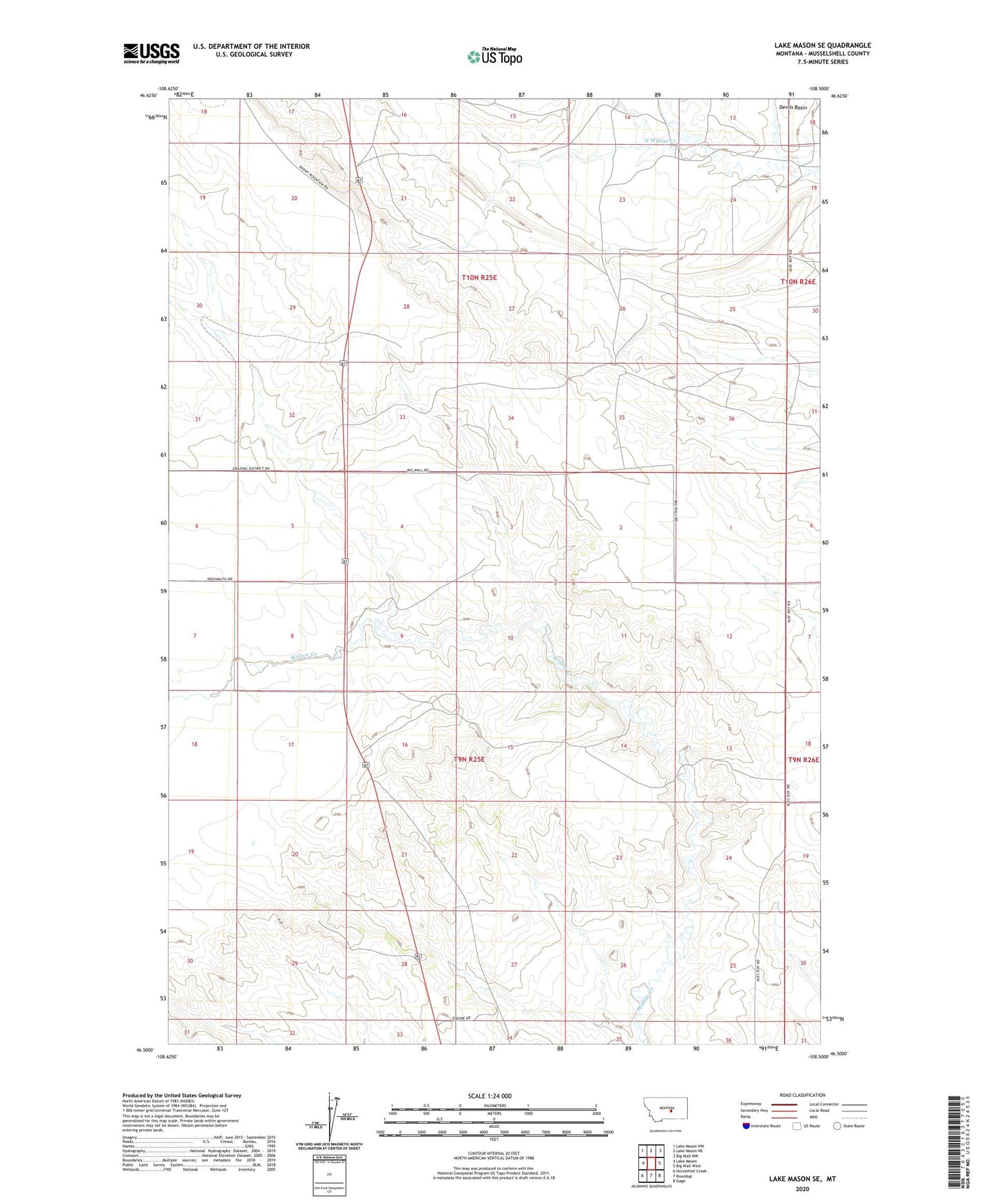 Lake Mason SE Montana US Topo Map Image