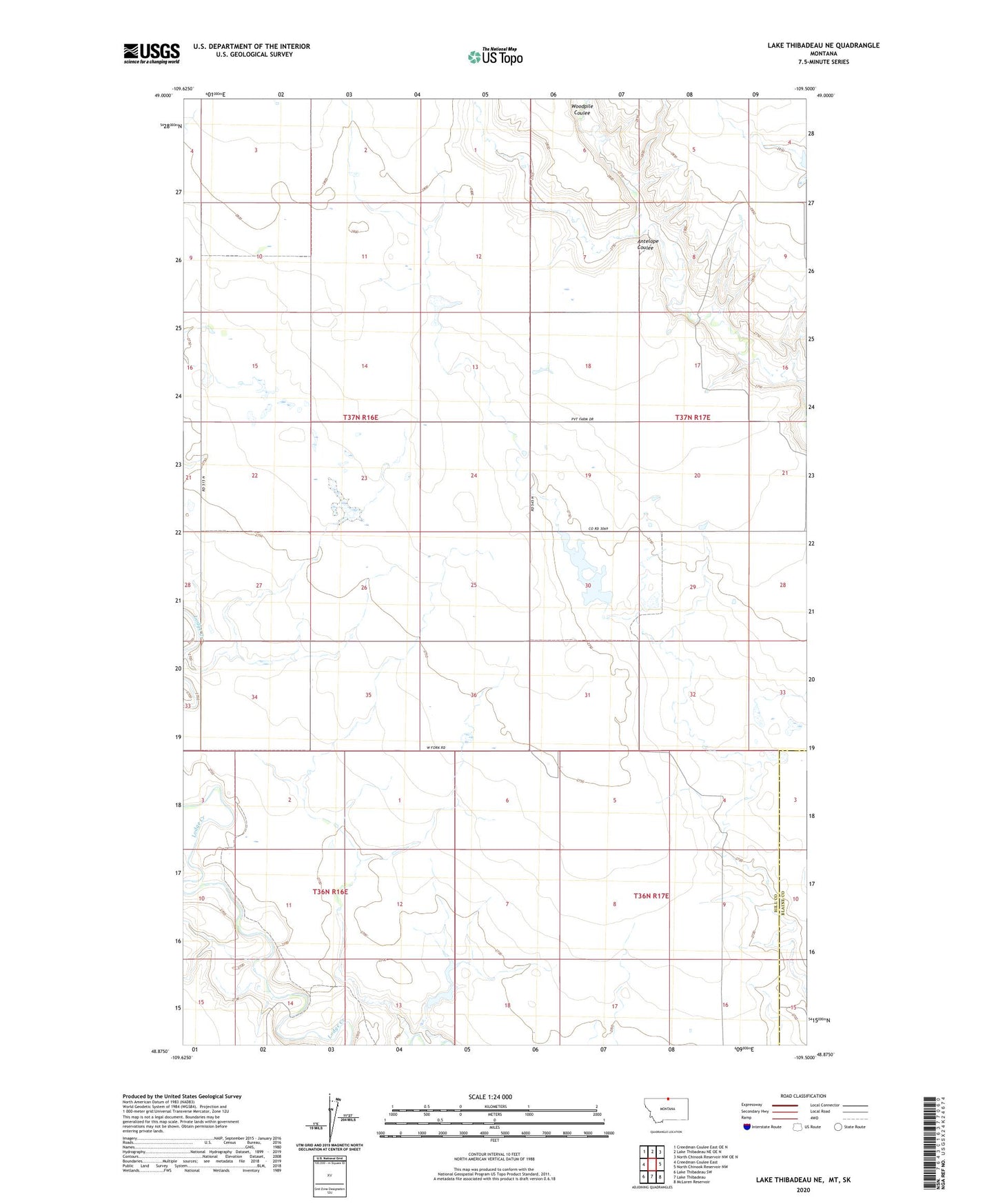 Lake Thibadeau NE Montana US Topo Map Image