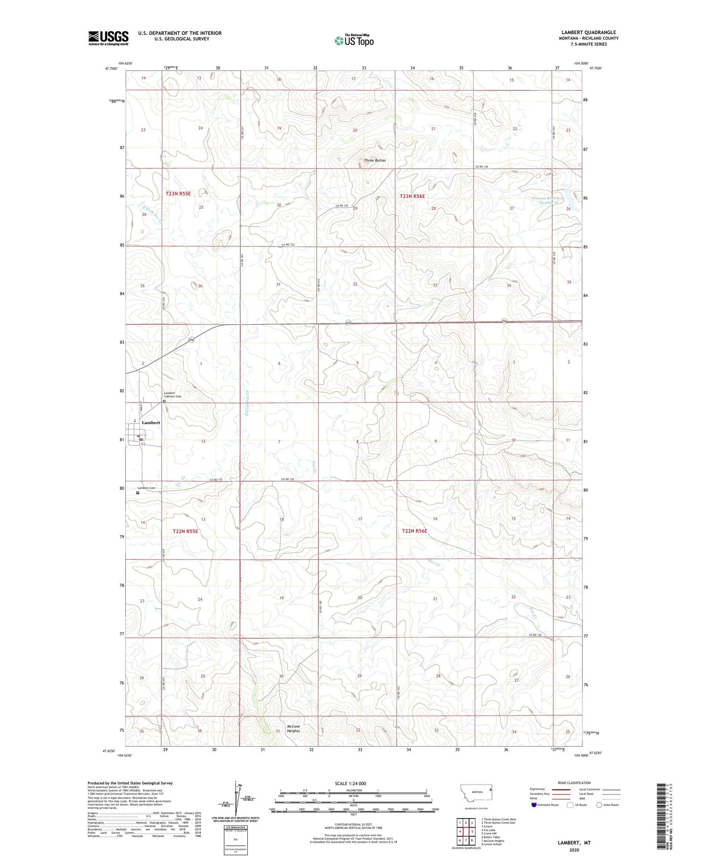 Lambert Montana US Topo Map Image