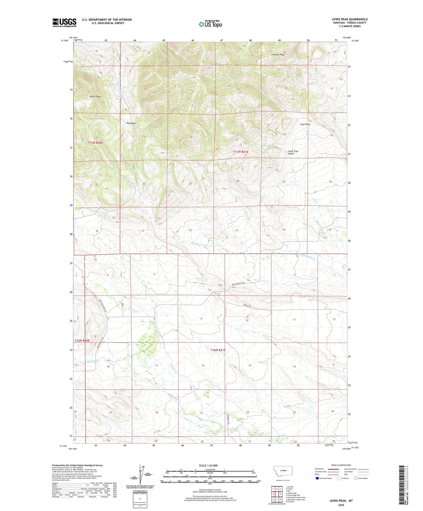 Lewis Peak Montana US Topo Map Image