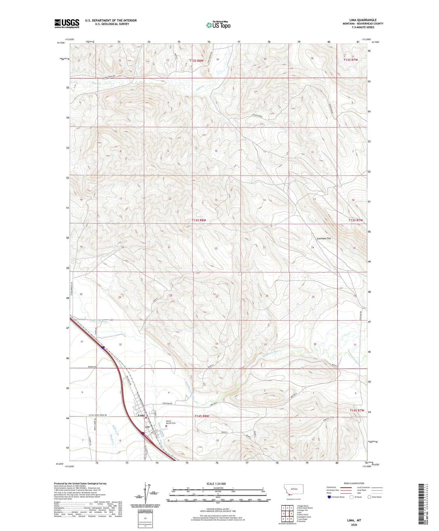 Lima Montana US Topo Map Image