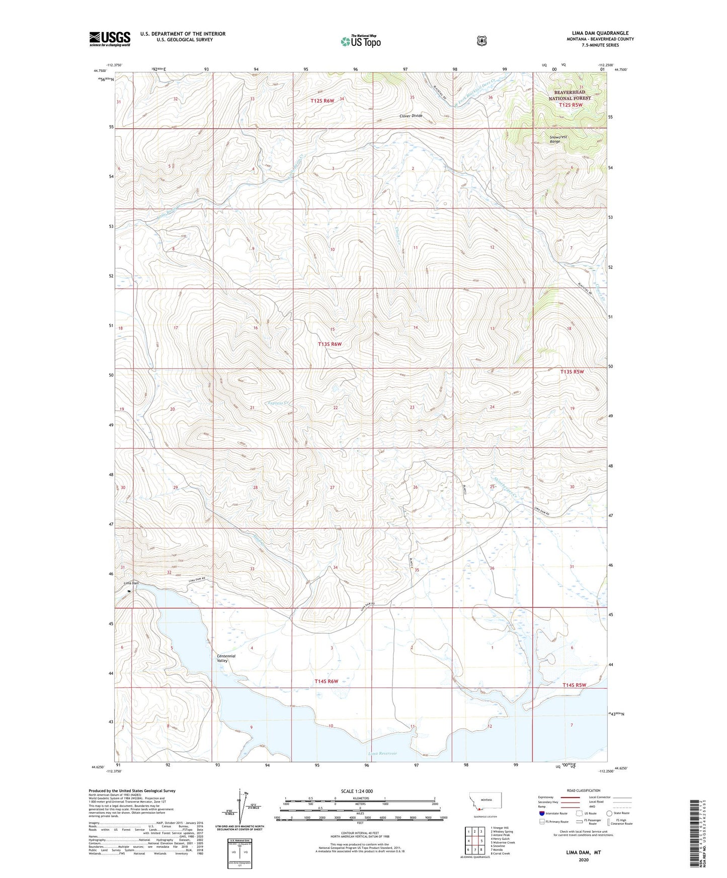 Lima Dam Montana US Topo Map Image