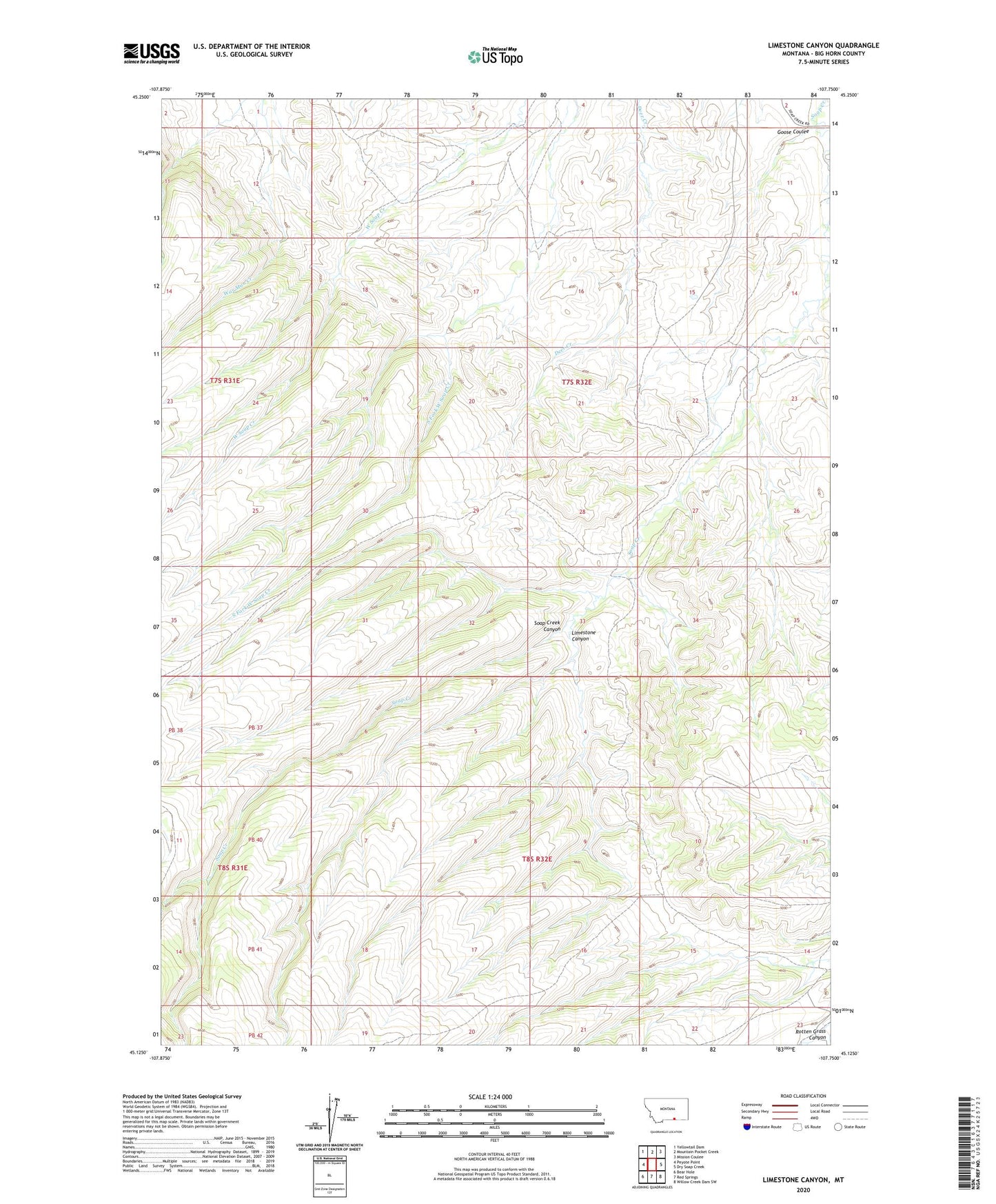 Limestone Canyon Montana US Topo Map Image