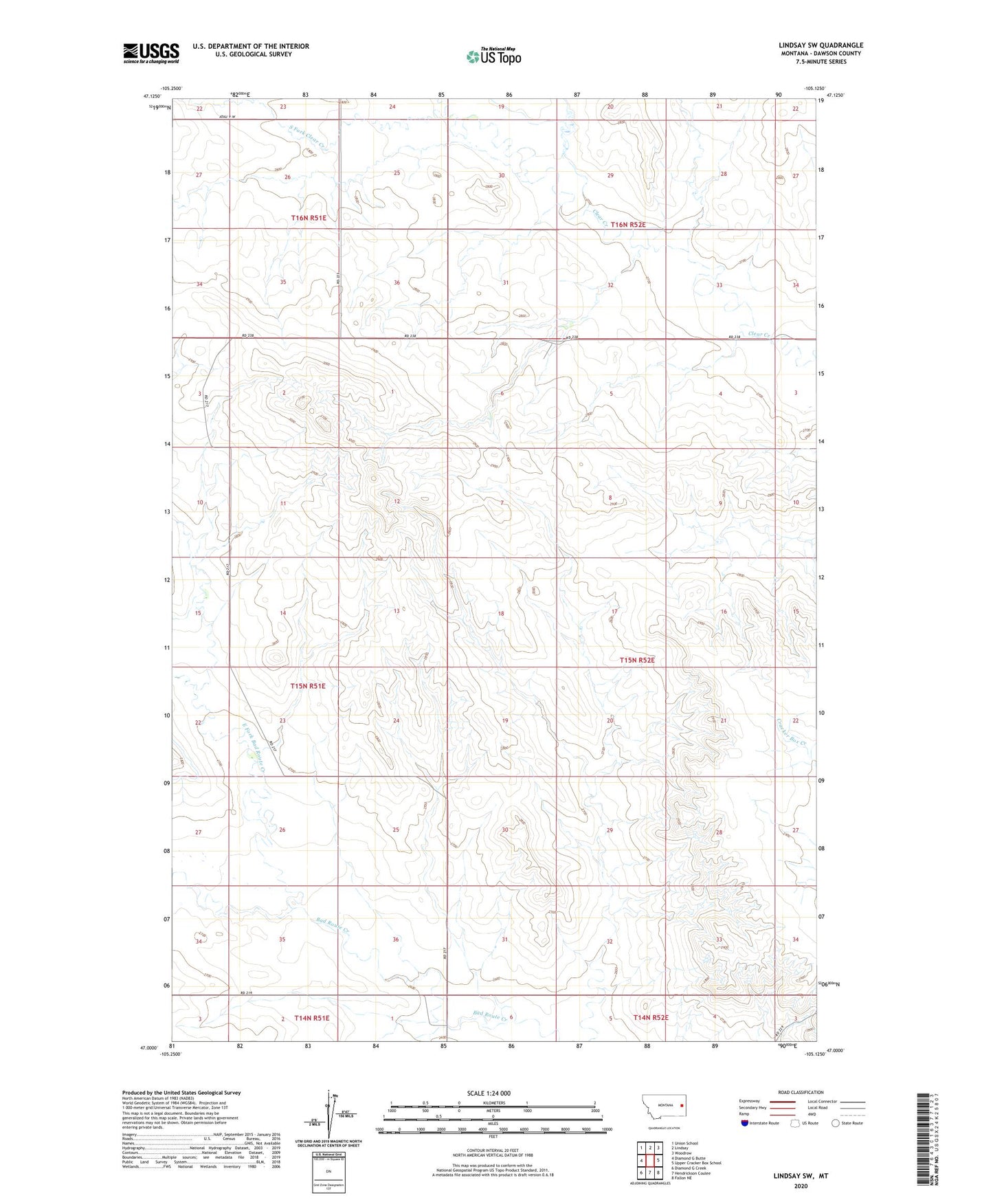 Lindsay SW Montana US Topo Map Image