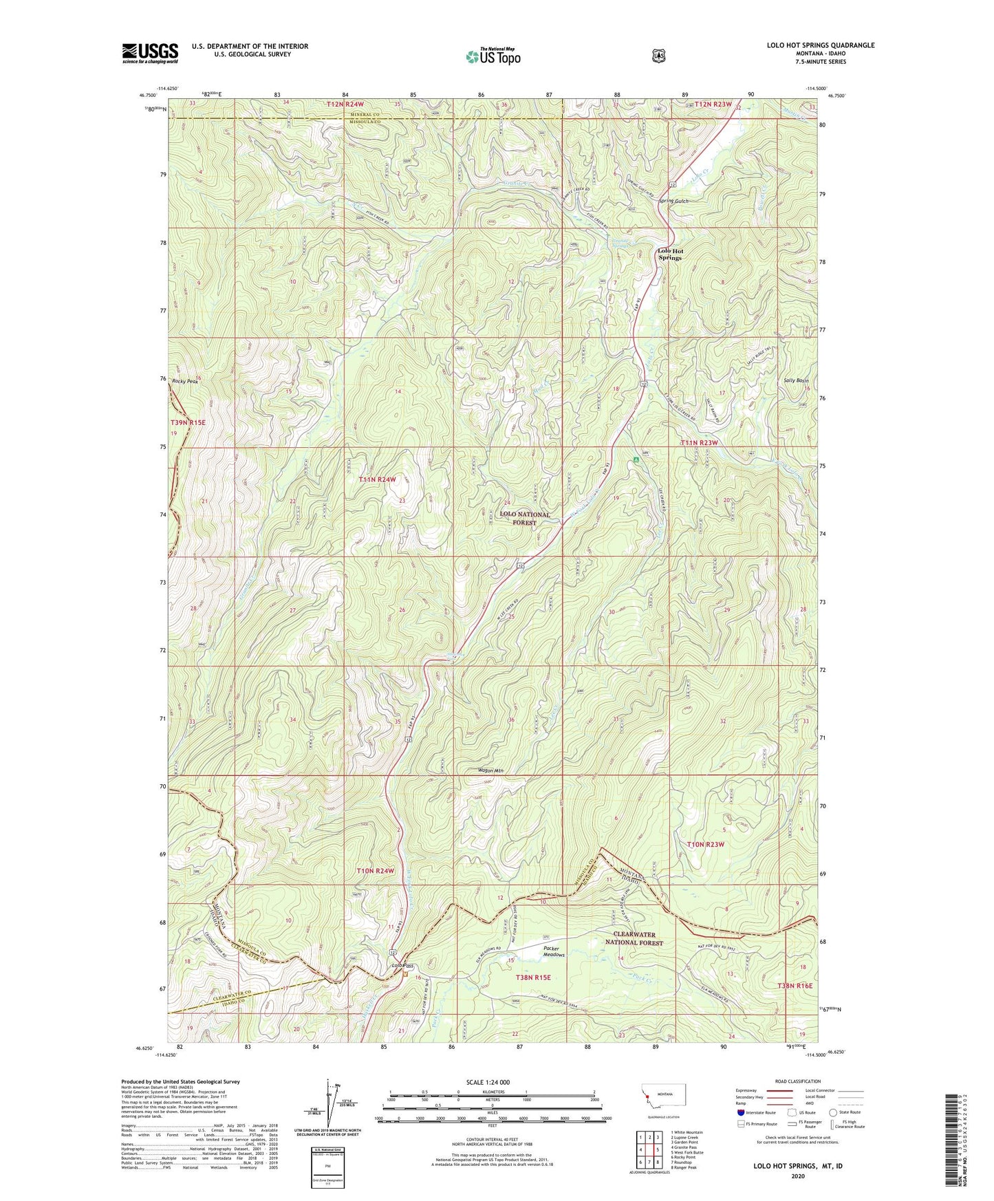 Lolo Hot Springs Montana US Topo Map Image