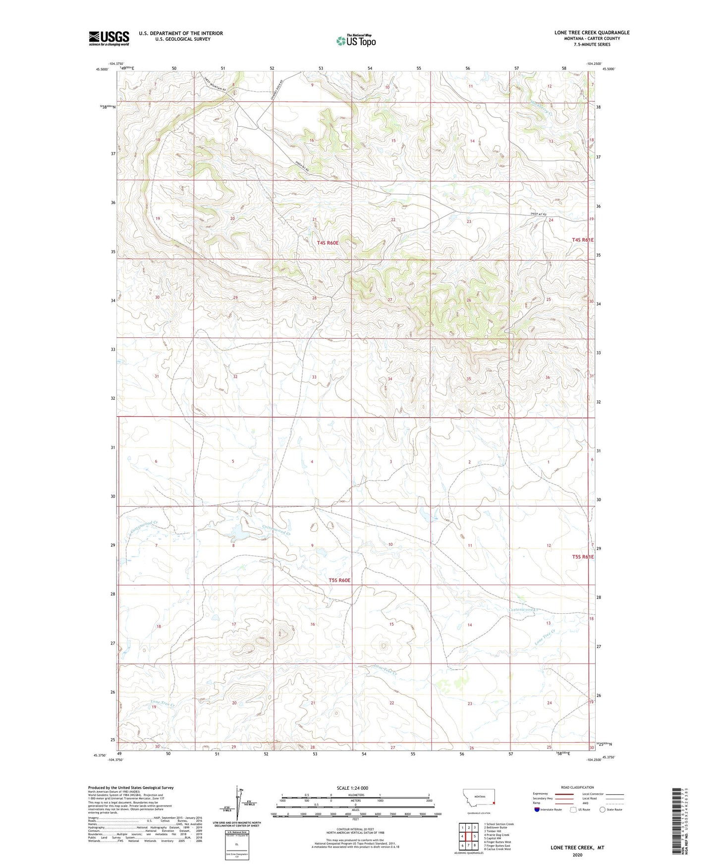 Lone Tree Creek Montana US Topo Map Image