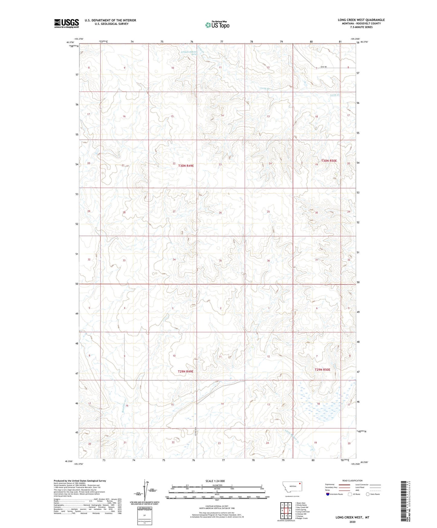 Long Creek West Montana US Topo Map Image