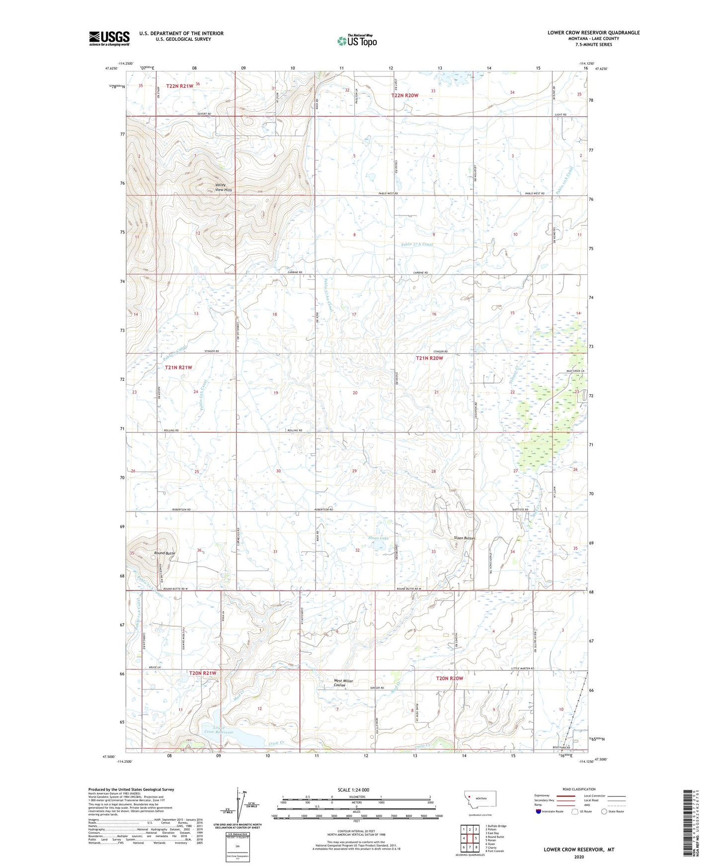 Lower Crow Reservoir Montana US Topo Map Image