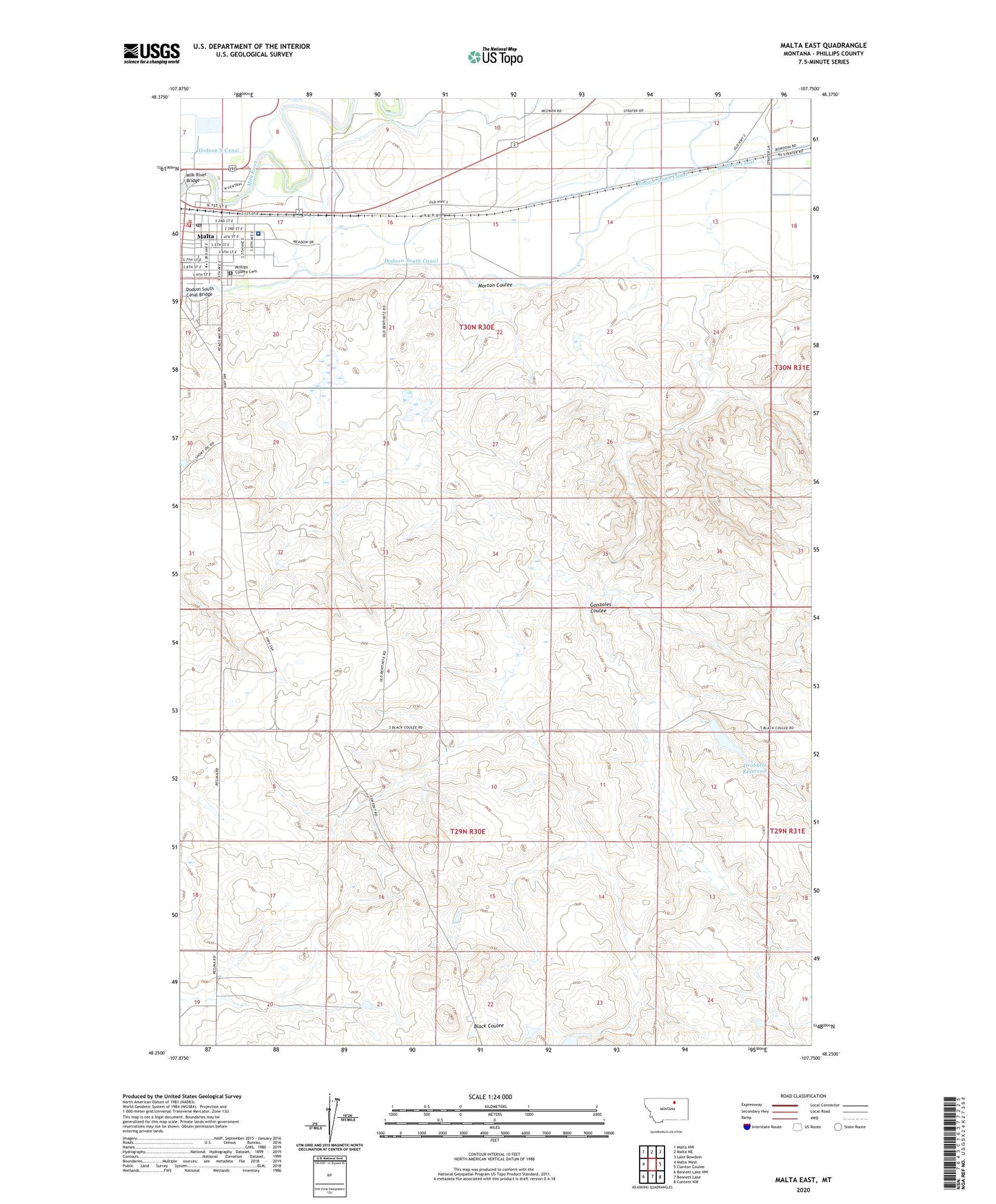 Malta East Montana US Topo Map Image