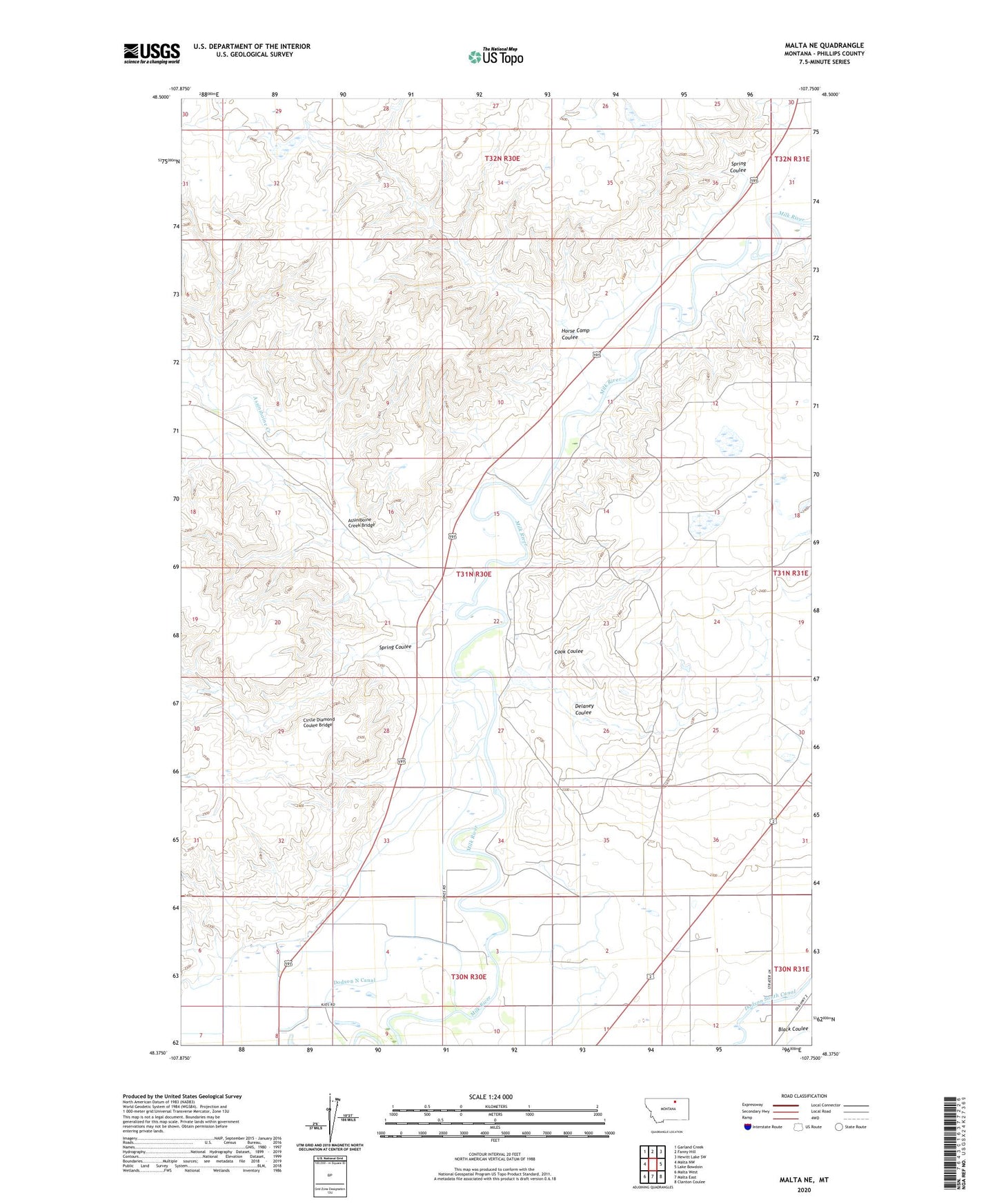 Malta NE Montana US Topo Map Image