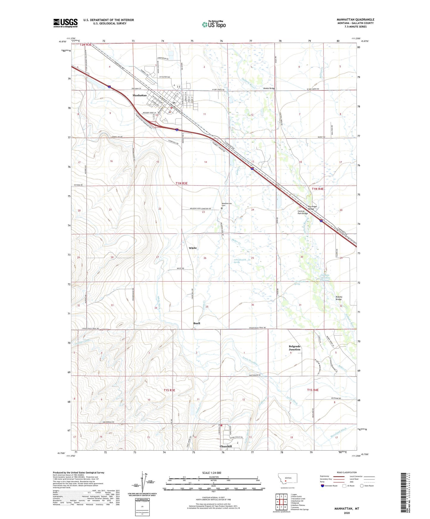 Manhattan Montana US Topo Map Image
