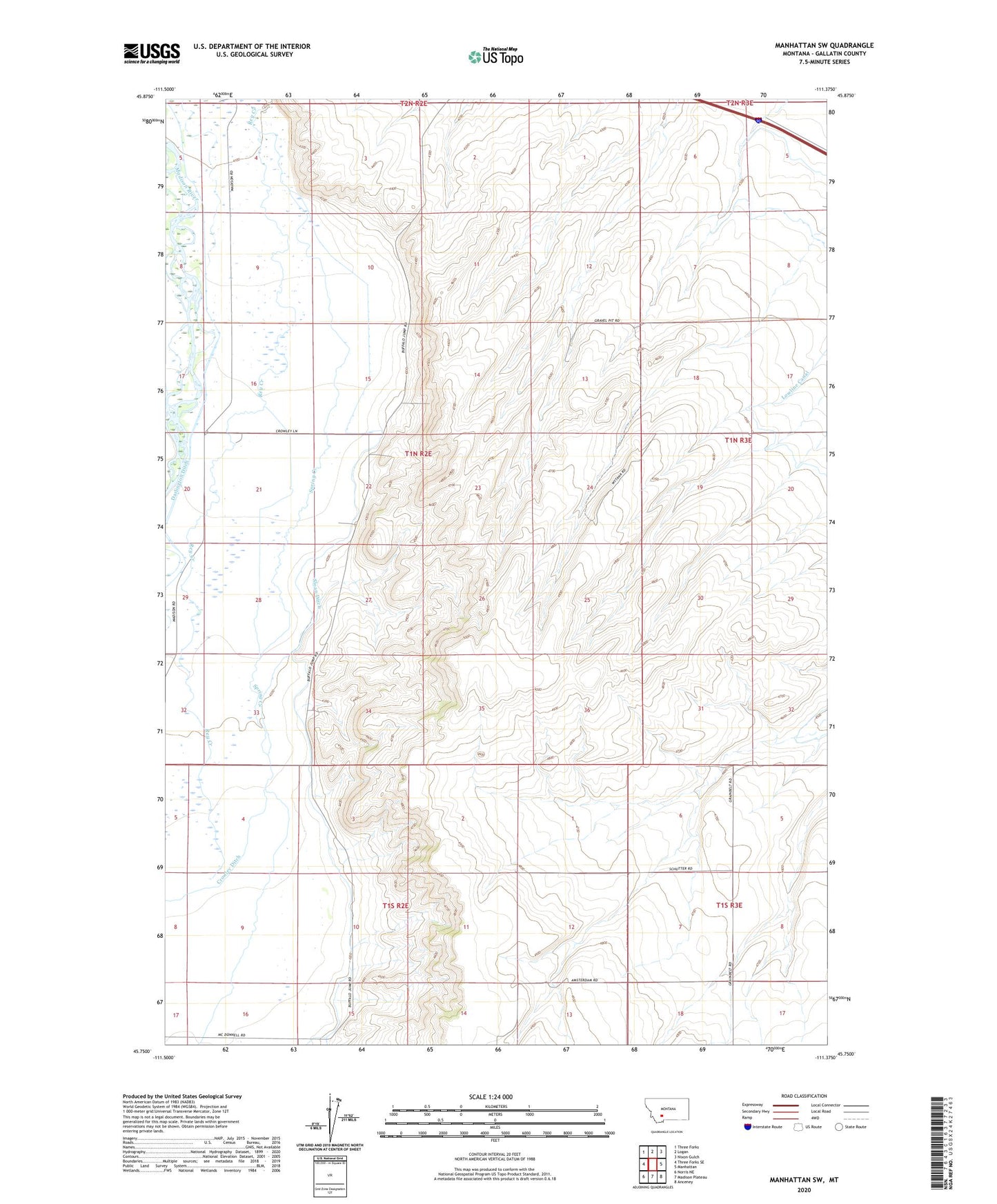 Manhattan SW Montana US Topo Map Image
