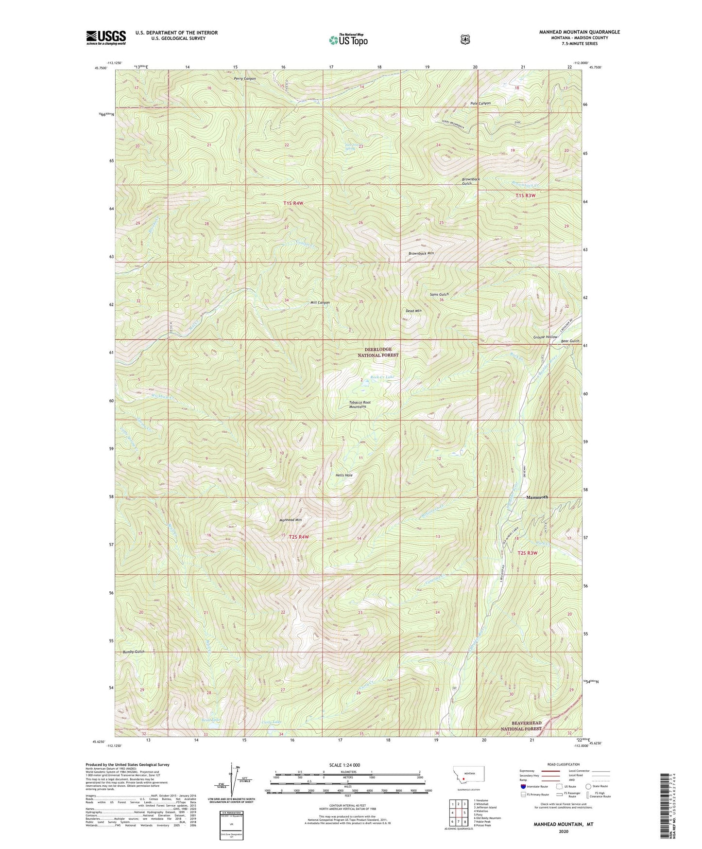 Manhead Mountain Montana US Topo Map Image