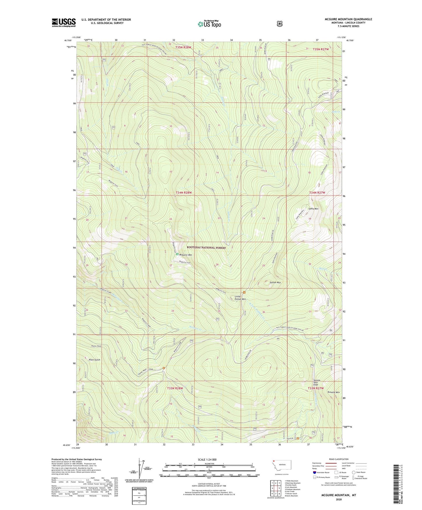 McGuire Mountain Montana US Topo Map Image
