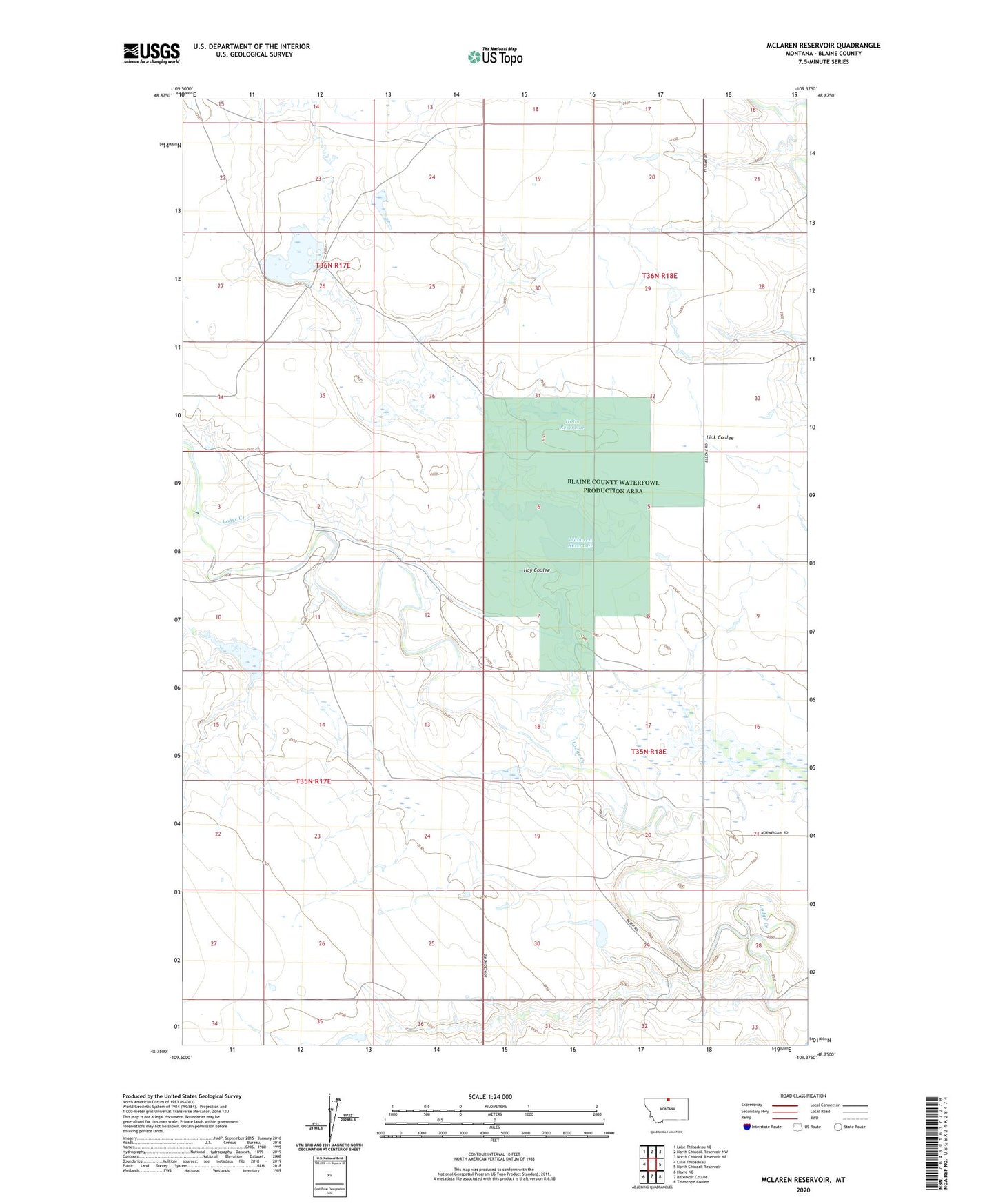 McLaren Reservoir Montana US Topo Map Image