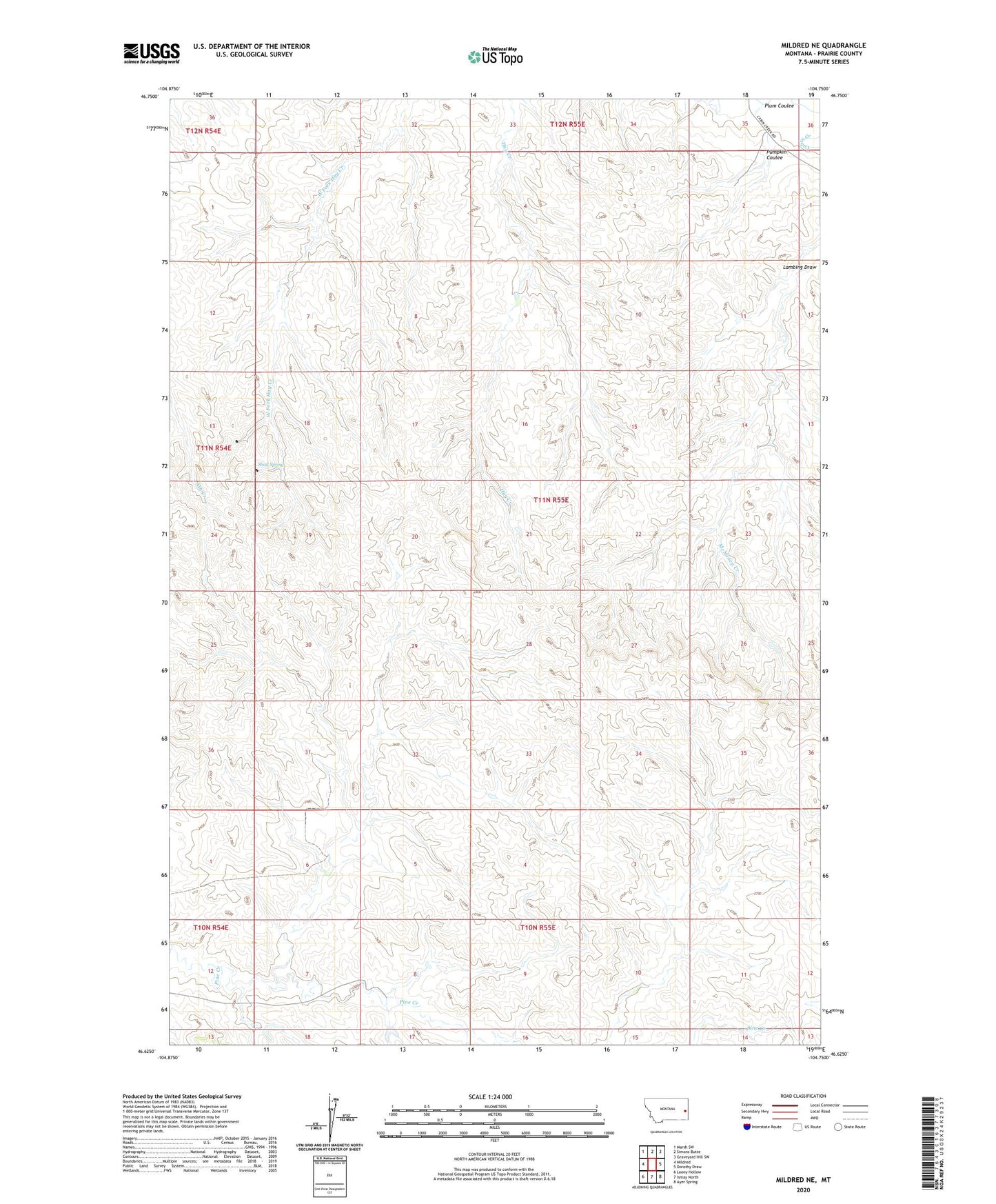 Mildred NE Montana US Topo Map Image
