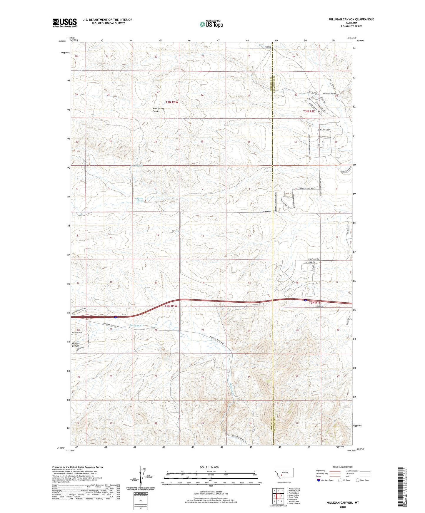 Milligan Canyon Montana US Topo Map Image