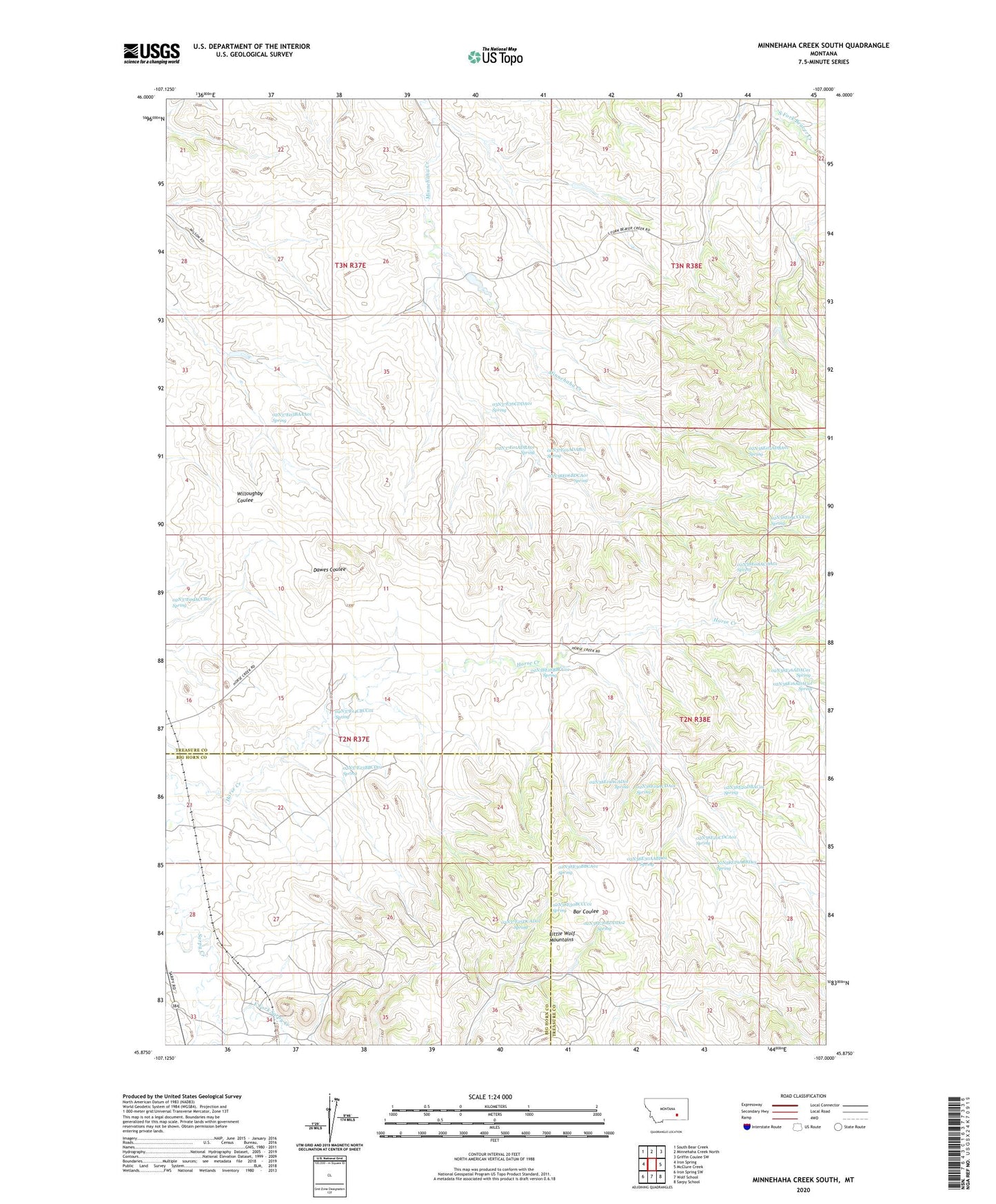 Minnehaha Creek South Montana US Topo Map Image
