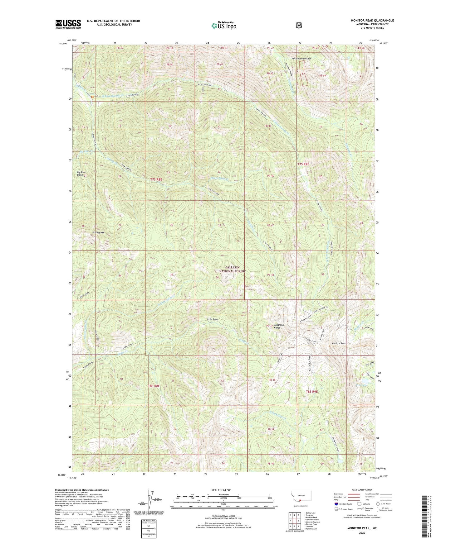 Monitor Peak Montana US Topo Map Image