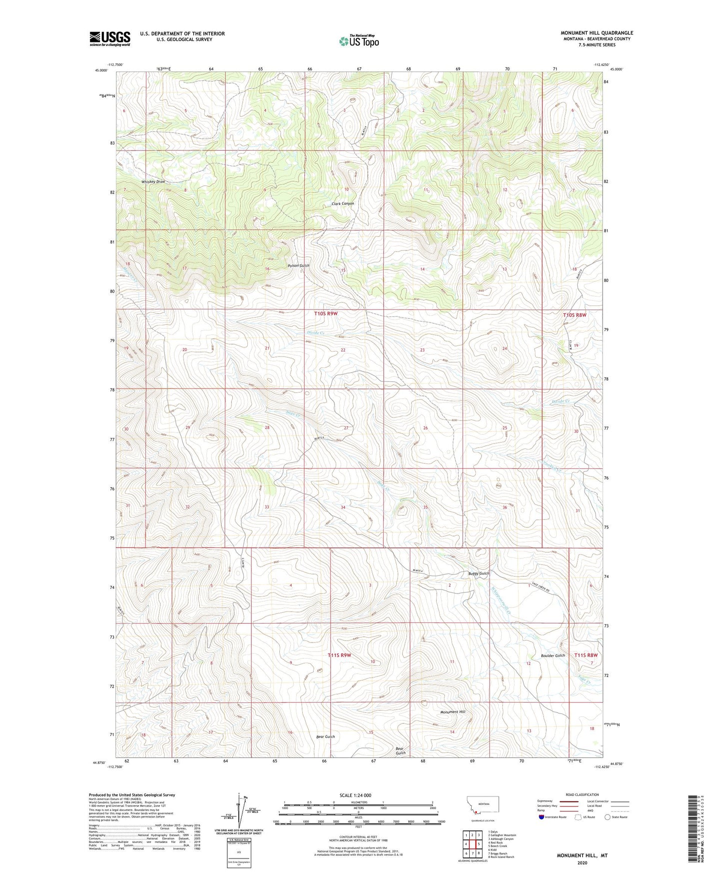 Monument Hill Montana US Topo Map Image